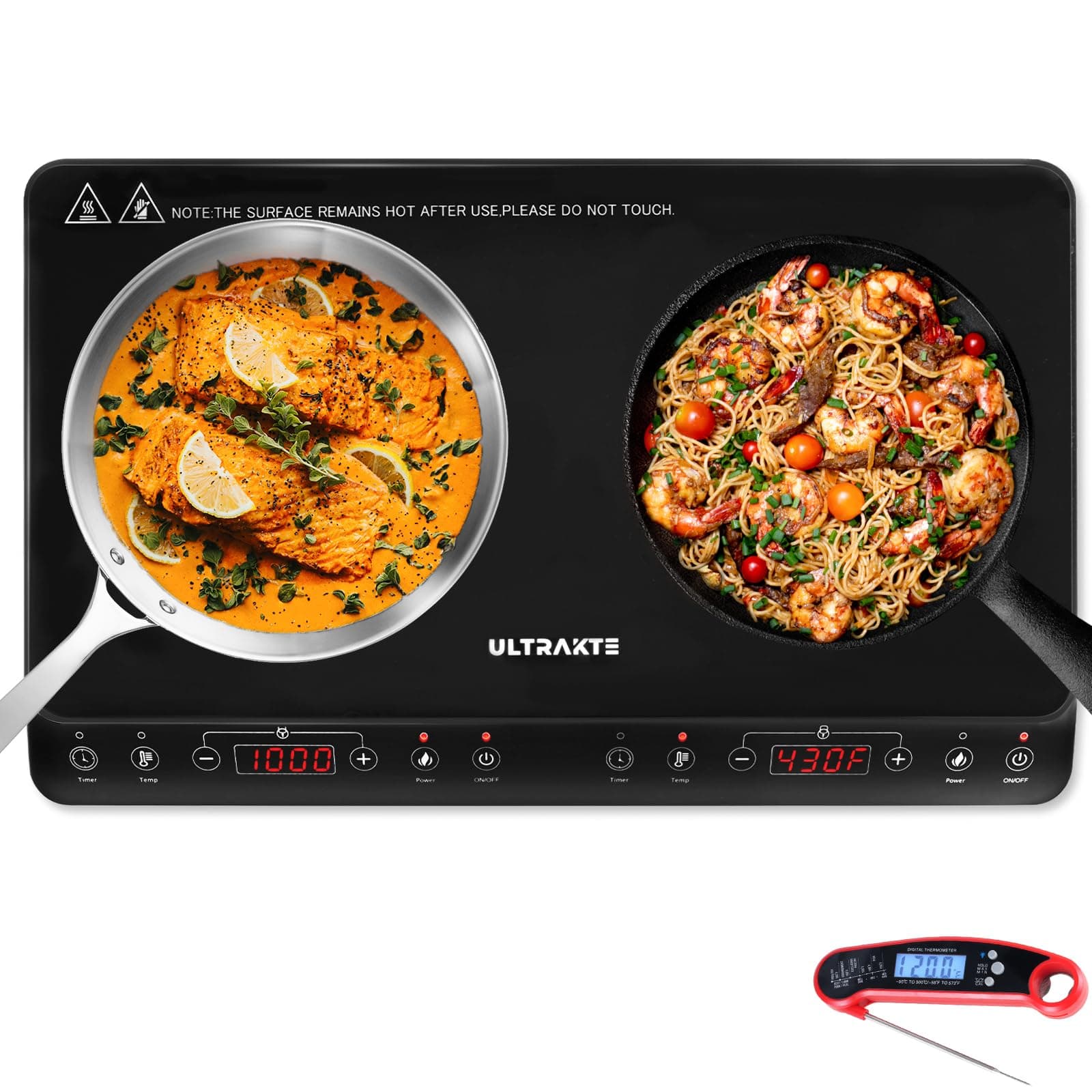 Double Induction Cooktop, ULTRAKTE Portable Dual Countertop Burner with Sensor Touch, 1800W Induction Cooktop 2 Burner, Electric Countertop Cooker with 10 Temp & Power Levels, 8-Hour Timer,Safety Lock