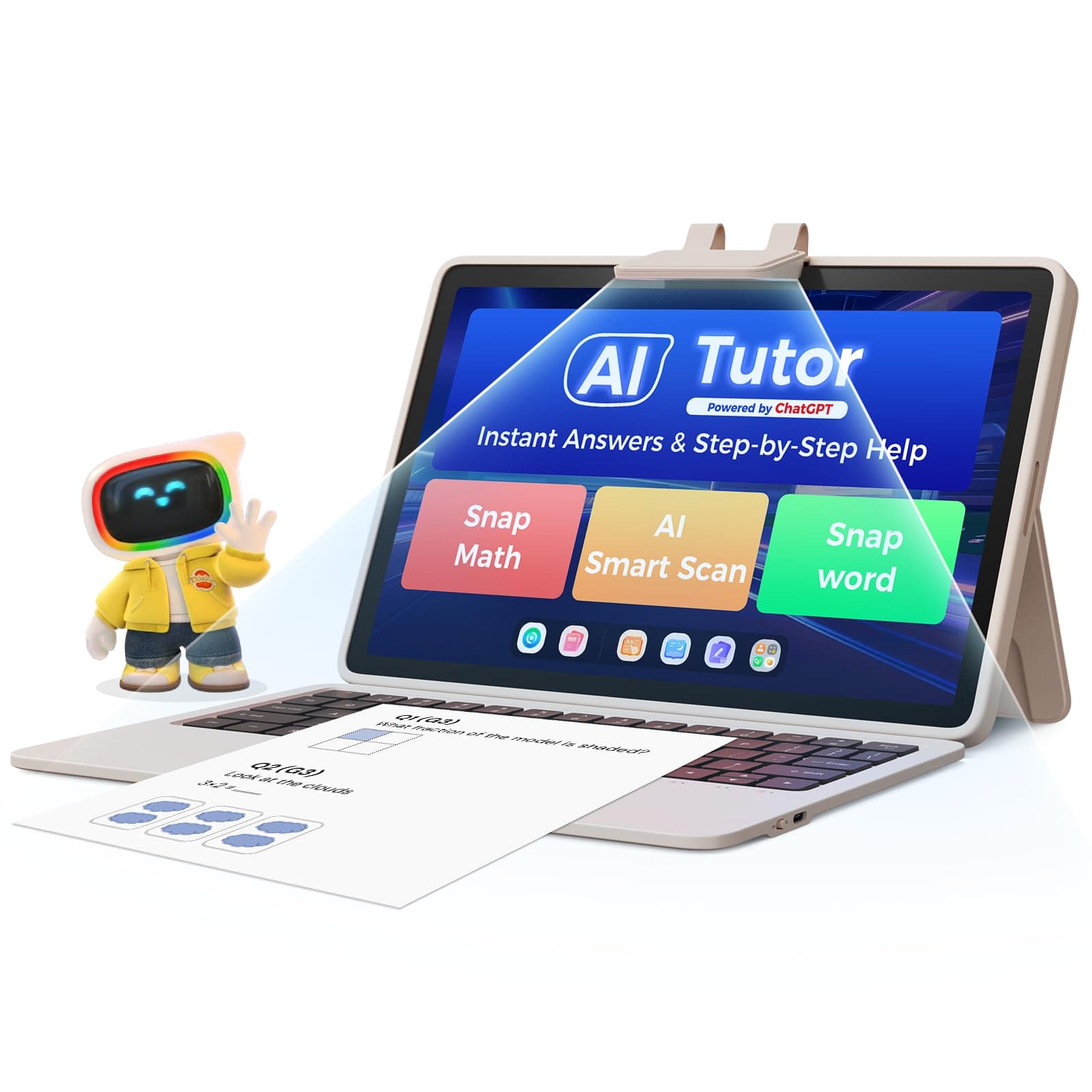 AI Kids Tablet with Parental Control - 50000+ Content AI Tutor Learning Tablet with ELA, Math, ABC, Word, Read, Phonics, STEM for Homeschooler Educational Study for G1 - G6 (TalPad T100 with Keyboard)