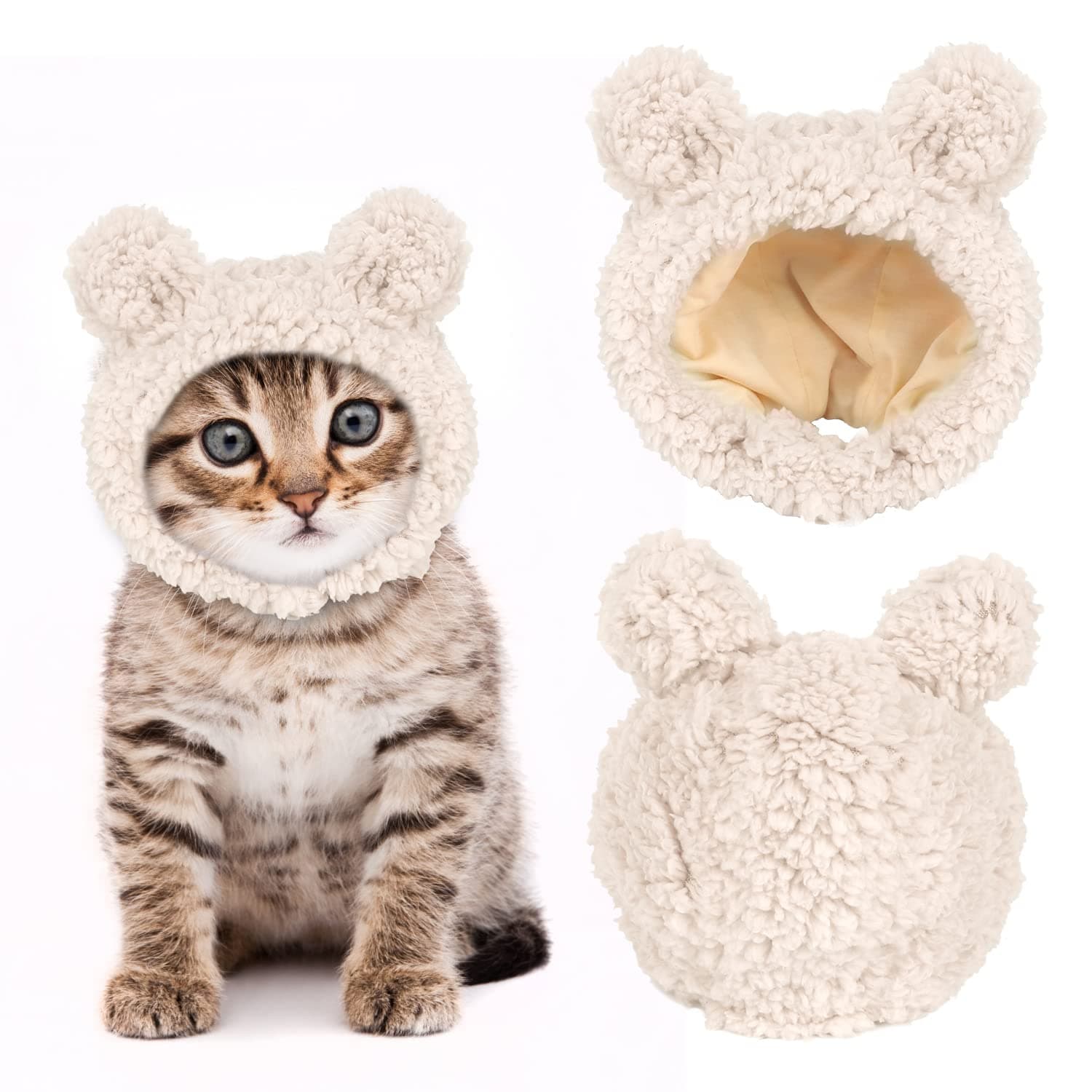 JOICEE Cute Cat Costume - Warm Bear Hat for Small Pets, Adjustable Soft Headwear for Cats & Puppies