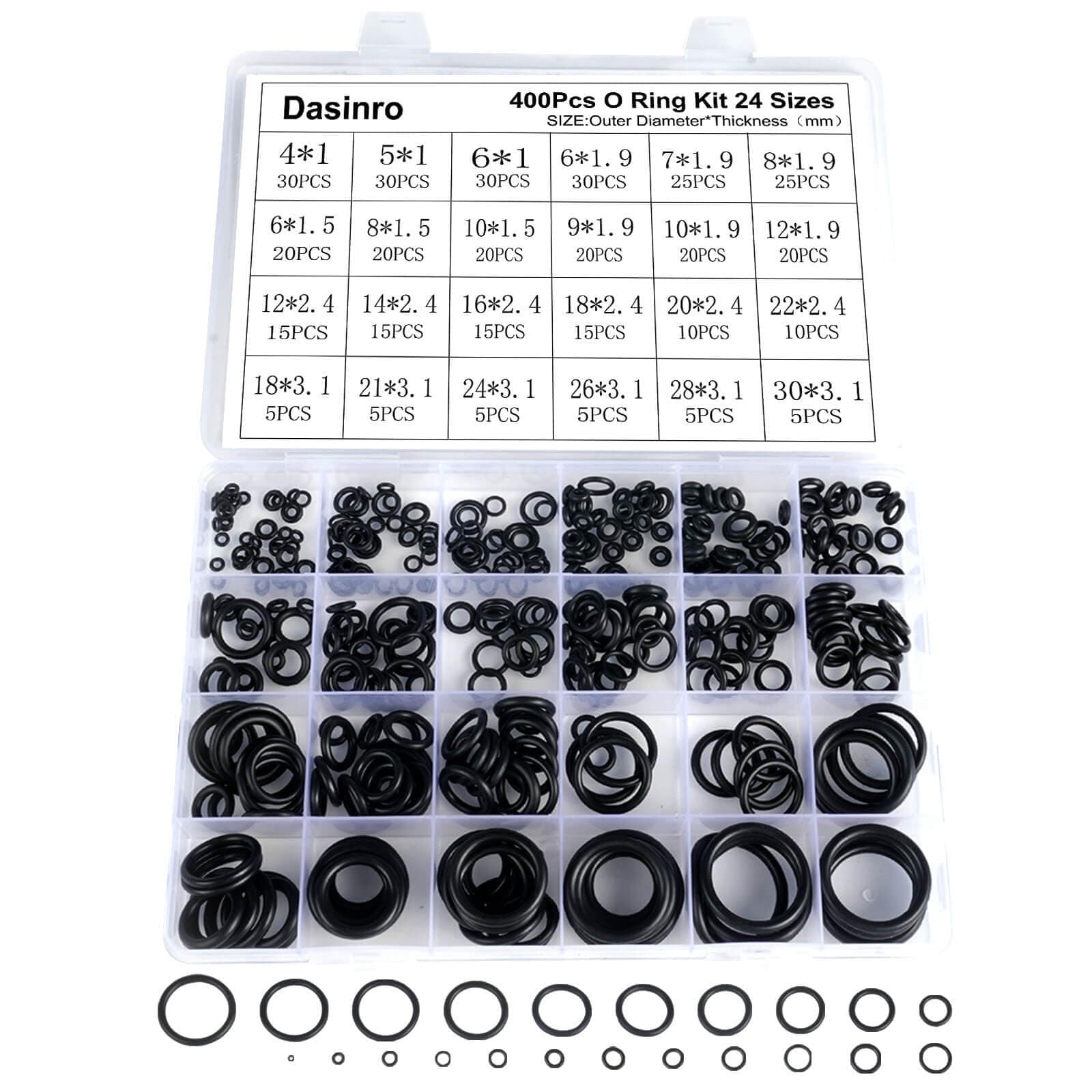 400 Pcs Rubber O-Rings Assortment Kit, 24 Sizes Rubber O-Ring Sealing Seal Assortment Set for Faucet, Hose, Automotive Repair, Plumbing, Gas, O Rings Kit