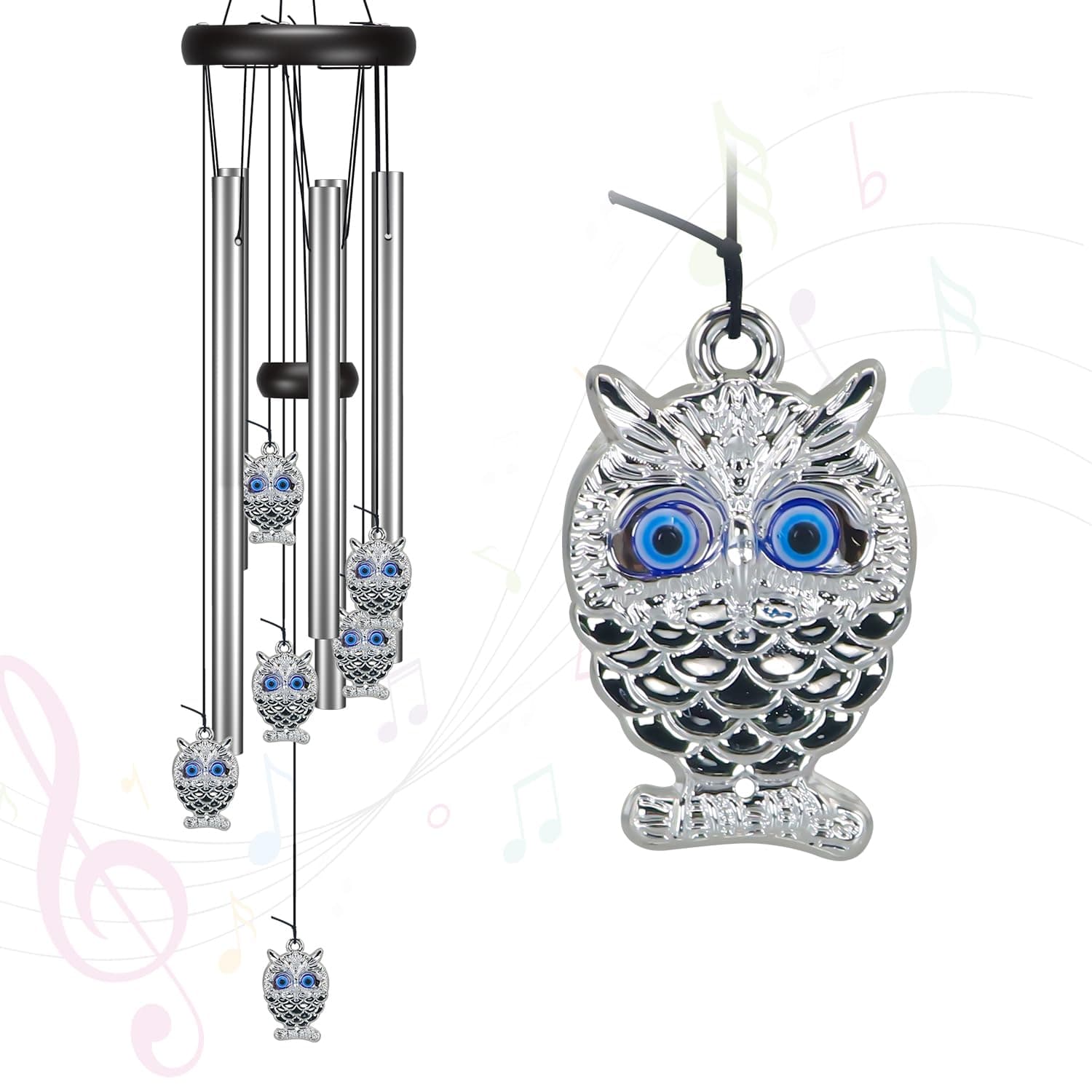 Virekm Windchimes Outdoors Clearance, Door Chime Wind Chimes for Outside Sympathy Wind Chimes for Patio Decoration, Garden Decor. Zen Garden Decor(Blue Evil Eye Owl)