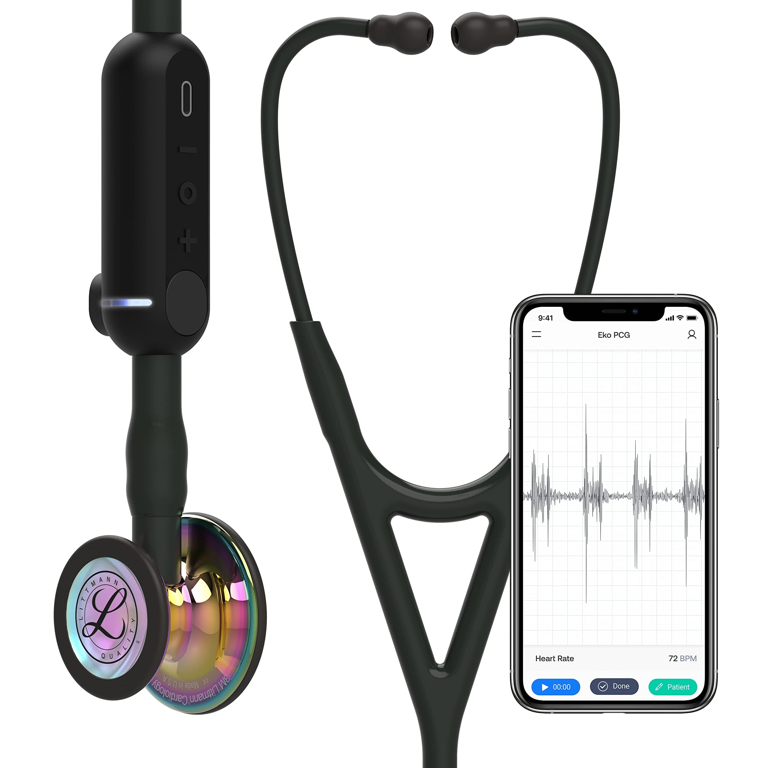 3M Littmann CORE Digital Stethoscope, Our Most Advanced Stethoscope Yet, Up To 40x Amplification, Active Noise Cancellation, In-App Sound Wave Visualization, High Polish Rainbow Chestpiece, 8570