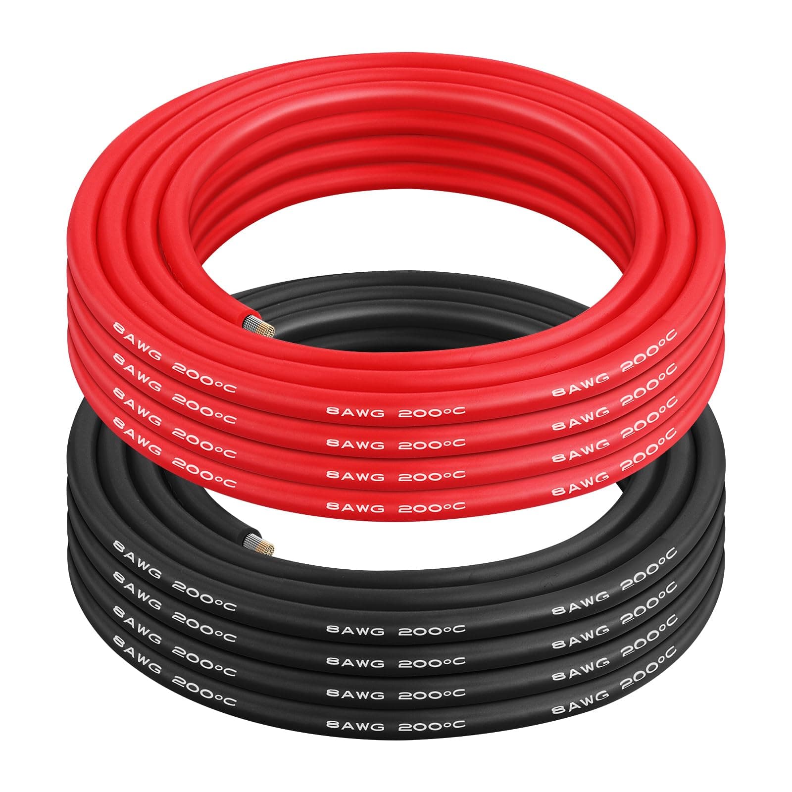 8 AWG Gauge Silicone Wire Electrical Cable(10ft red &10ft Black) Soft & Flexible 0.08 mm Tinned Copper core High Temperature Resistant Silicone Wire for Arduino Projects, RC Cars, Boat, Drones etc.