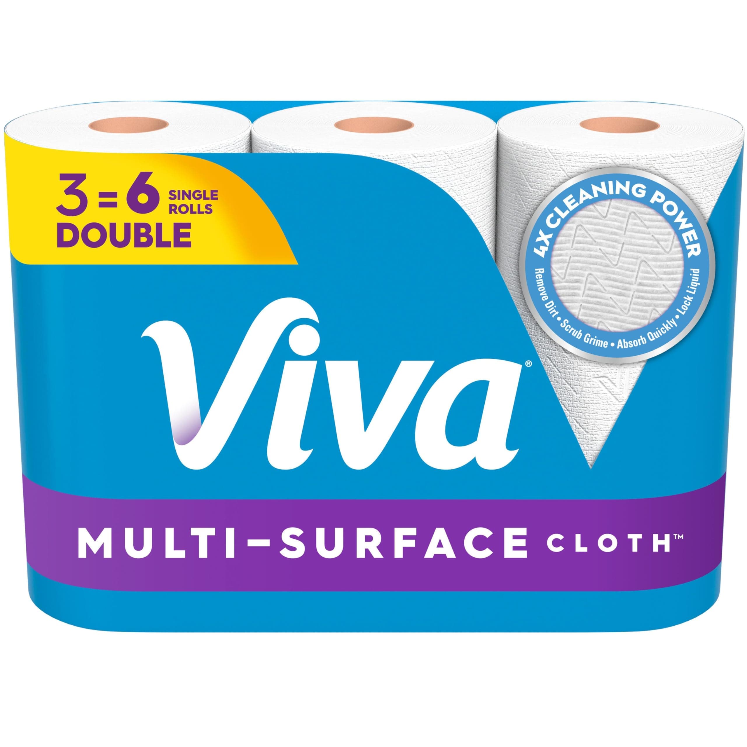 Viva Multi-Surface Cloth Paper Towels, Choose-A-Sheet Size, 3 Double Rolls, 110 Sheets per Roll (Packaging May Vary)