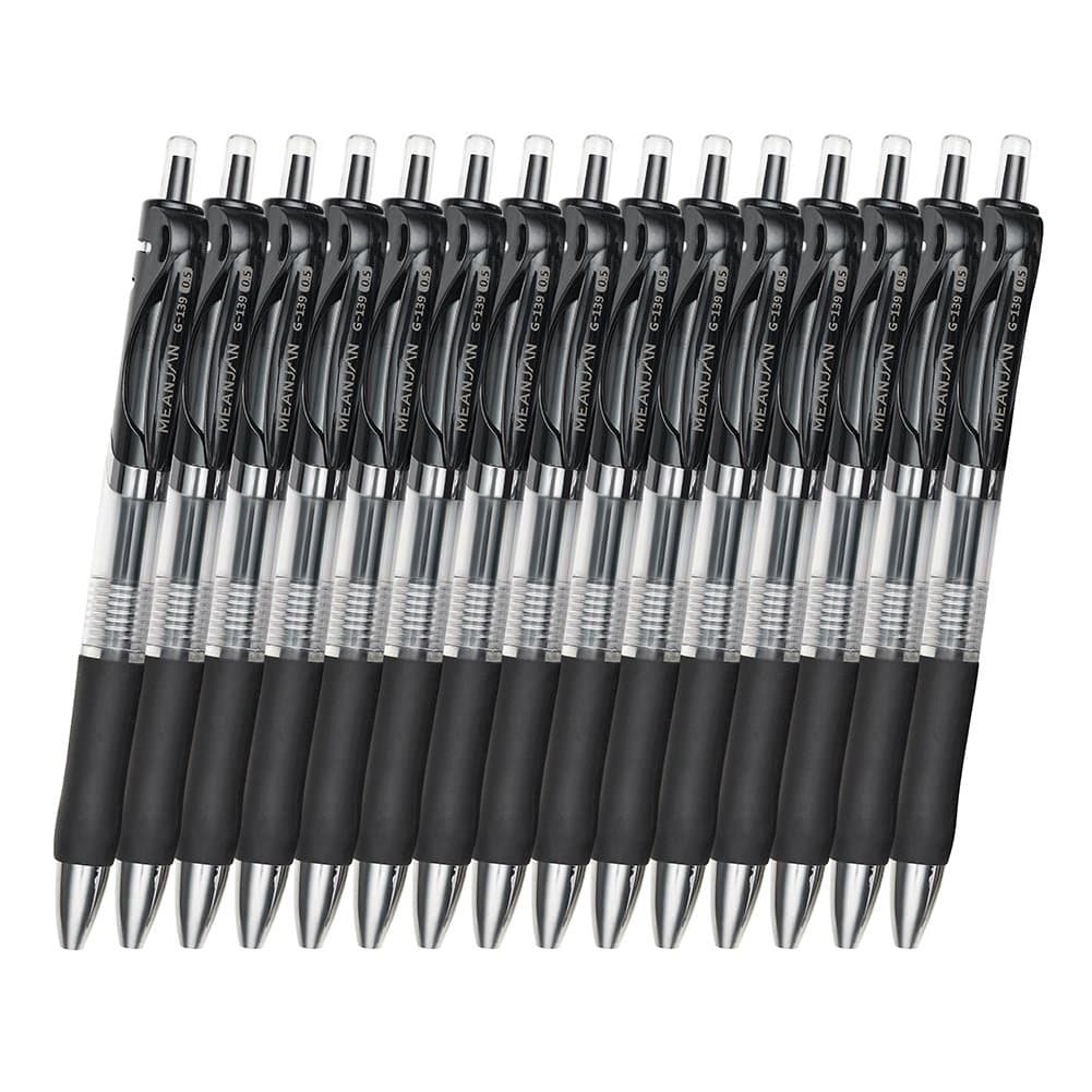 MEANJAN Retractable Gel Ink Roller Ball Pens, Fine Point, 0.5mm, Black Ink, 15-Count