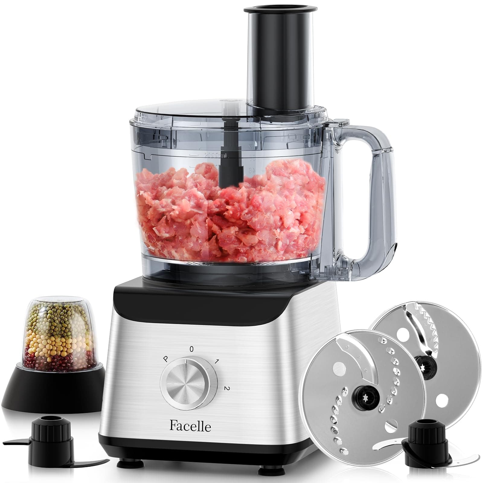 Electric Food Processor 10 Cup Large Bowl with 6.8oz Grinder, 600W Vegetable Chopper for Mincing, Dicing, Shredding, Puree & Kneading Dough, Great for Cheese Grater, Hummus, Meat and Salsa