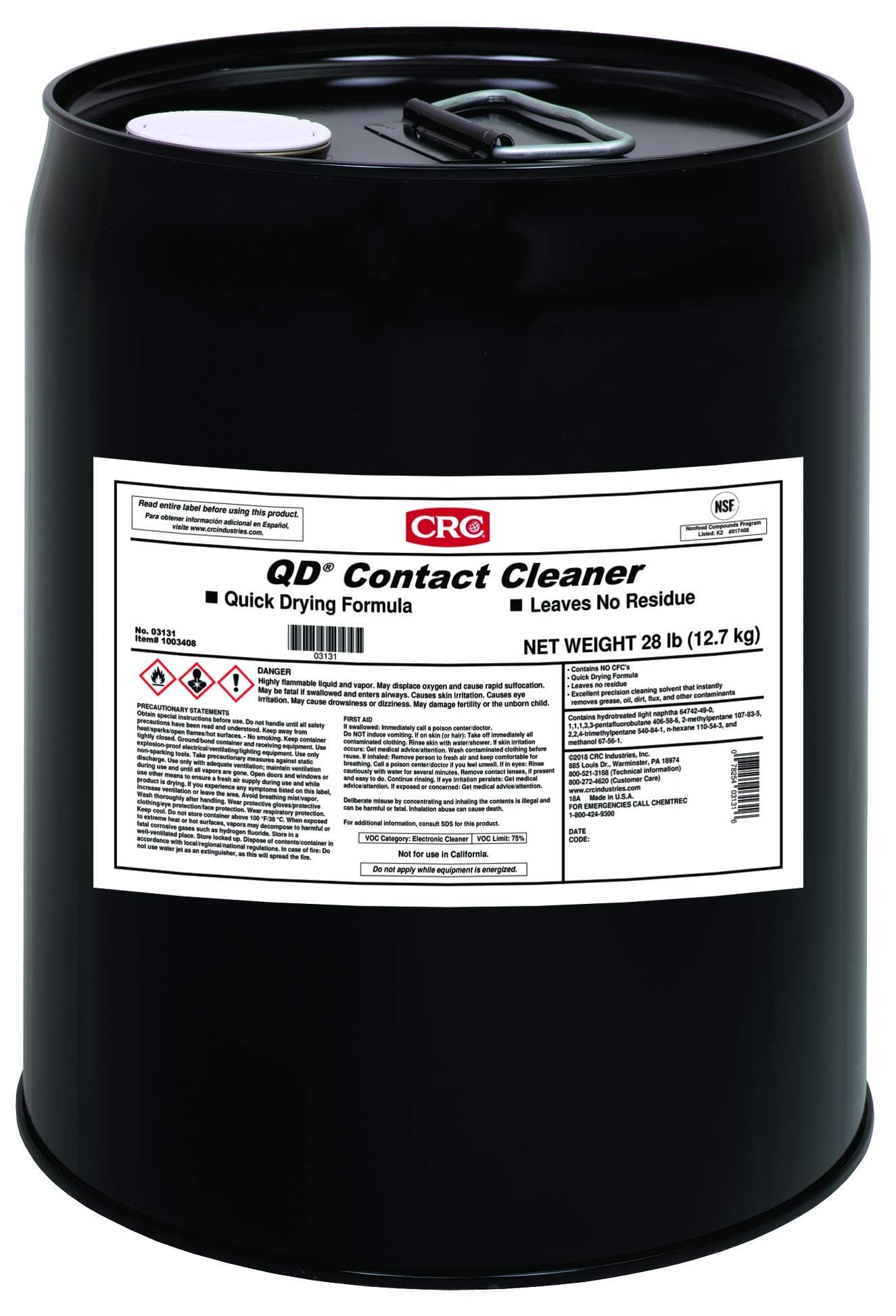 CRC QD Contact Cleaner, 5 Gallon Pail, Clear