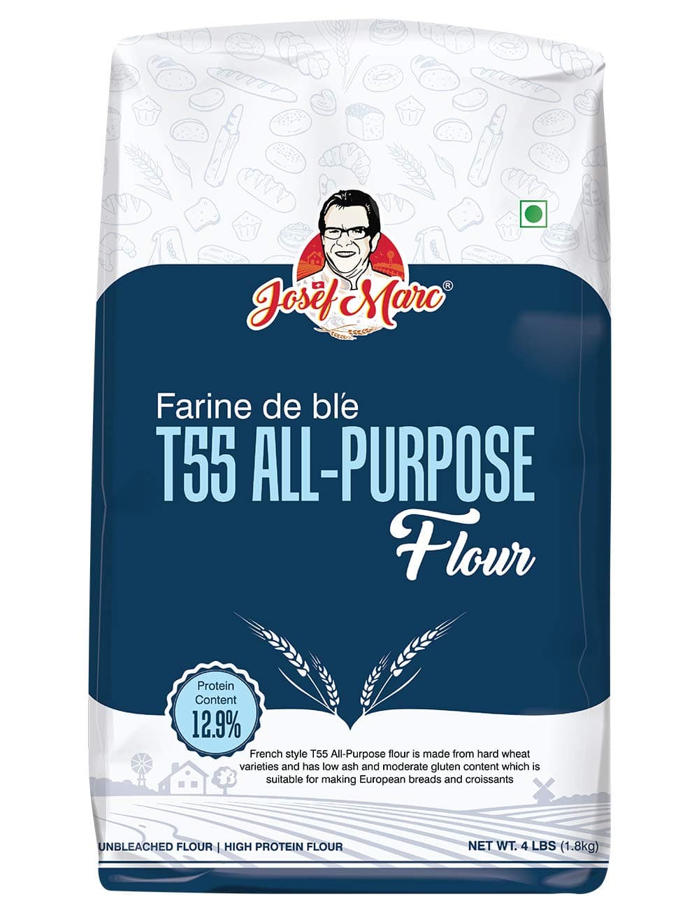 T55 All-Purpose Baking Flour, 4 LBS (1.8kg) - Unbleached & High Protein Flour, Type 0 Italian Flours, Bread Flours.
