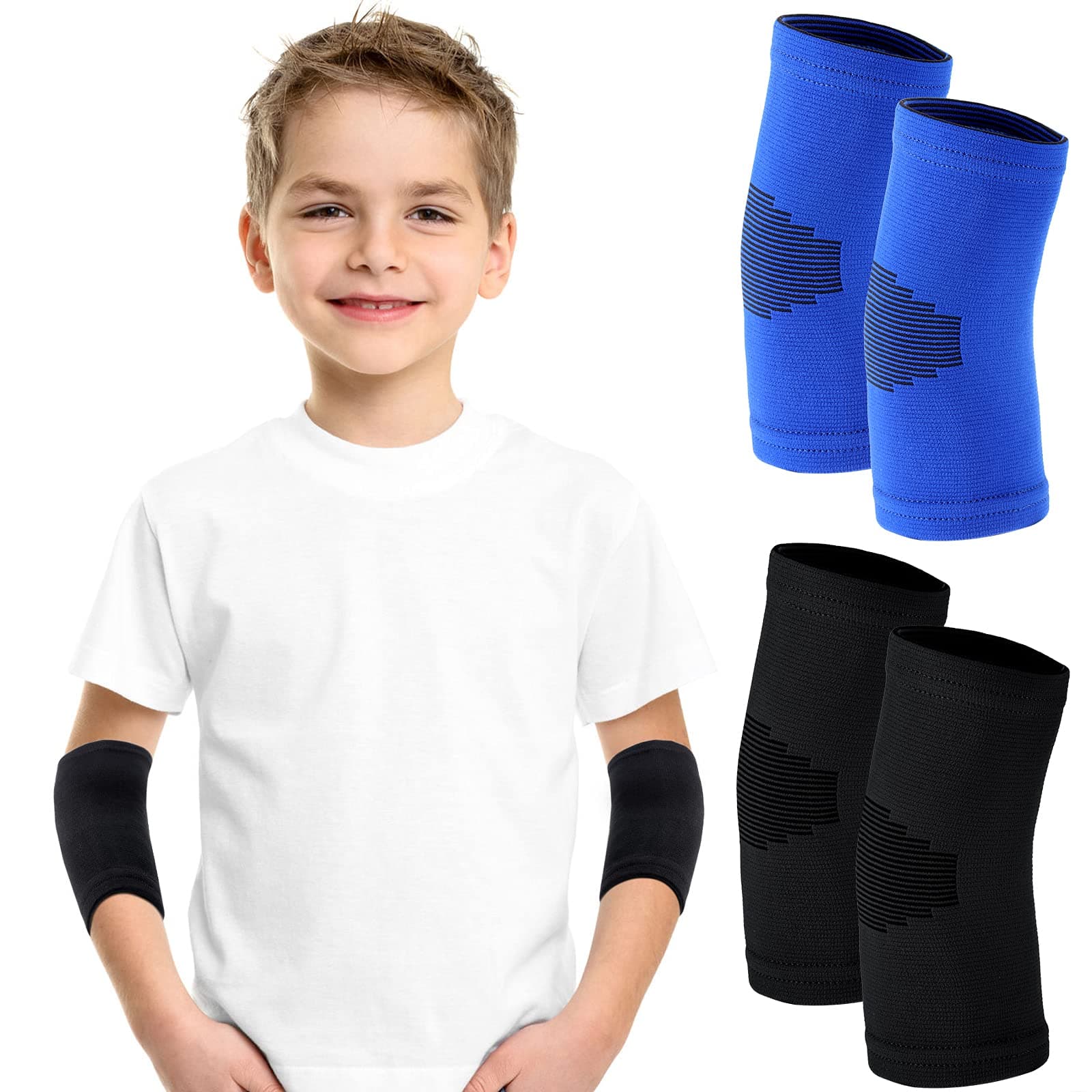 Kasyat Kids Elbow Brace Knit Compression Elbow Sleeve Compression Brace Gym Arm Sleeve Gym Joint Support for Boys and Girls Teen Weight Lifting Sports(2 Pieces,Small)