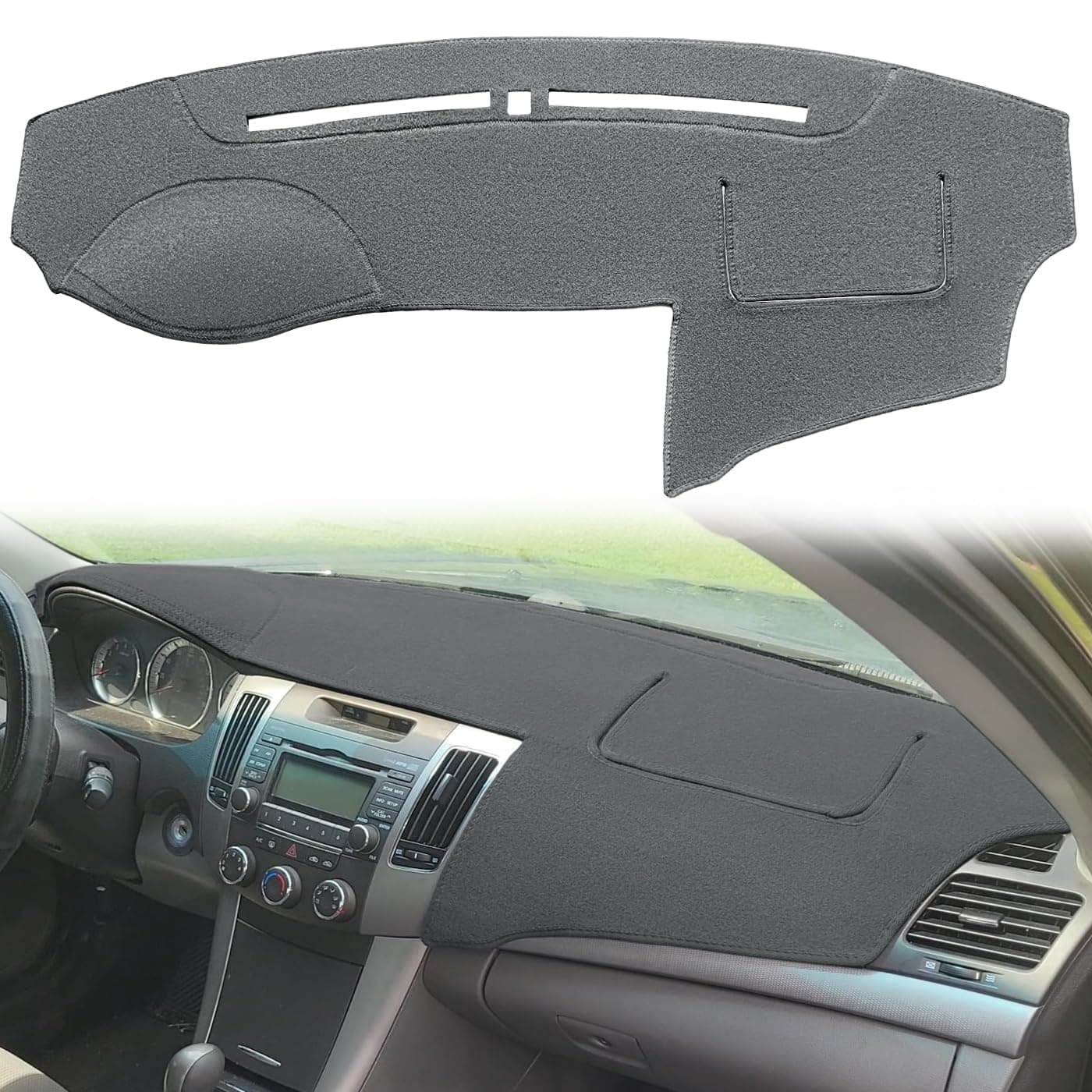 Dash Cover Mat Custom Fit for Hyundai Sonata 2009 2010 with Cutout for Sensor, Dashboard Cover Pad Protector (09-10 Dark Gray) F80