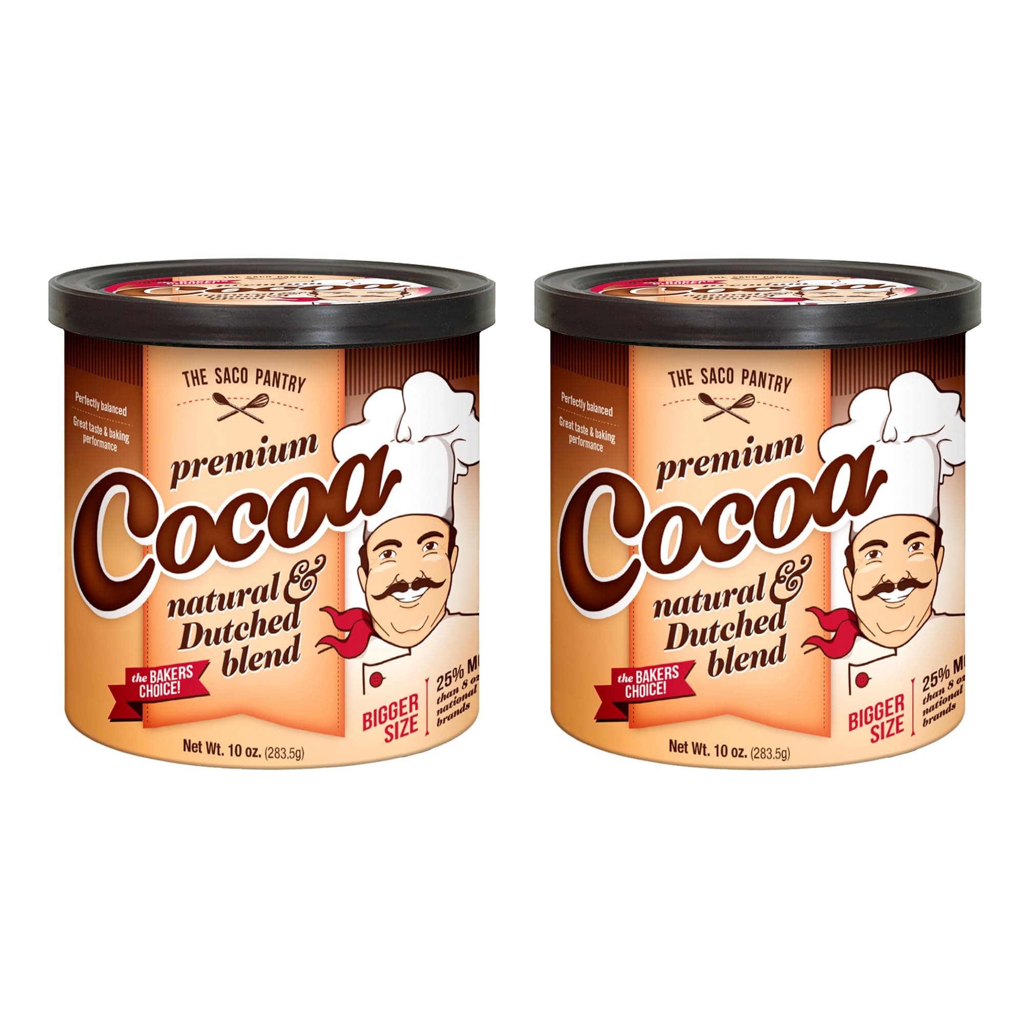 SACO Pantry Premium Cocoa, Natural and Dutched Blend, 10oz (Pack of 2), Certified Kosher, Gluten-Free & Nut-Free