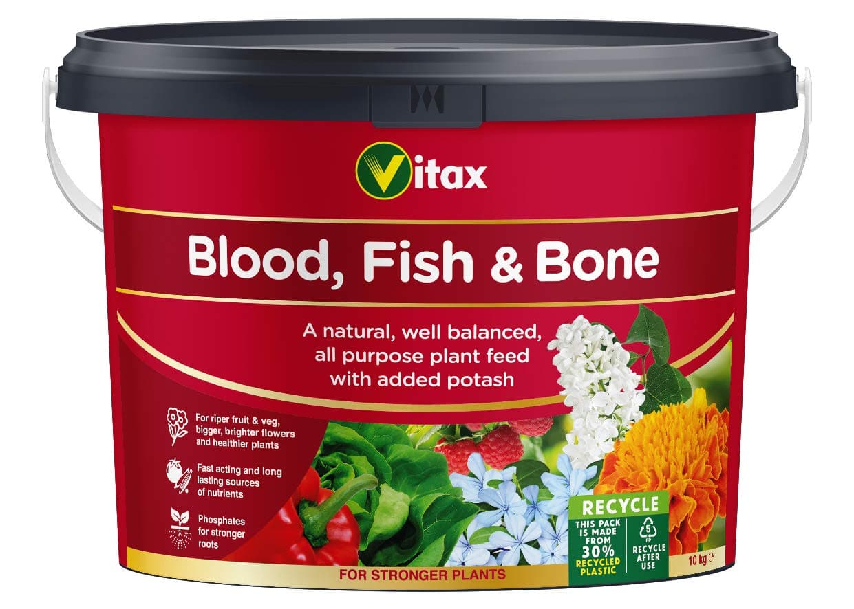 Vitax Blood Fish & Bone, Organic-Based, General Purpose Fertiliser, Suitable For Fruit, Vegetables & Flowers, Slow Release, Promotes Root Growth- 10Kg