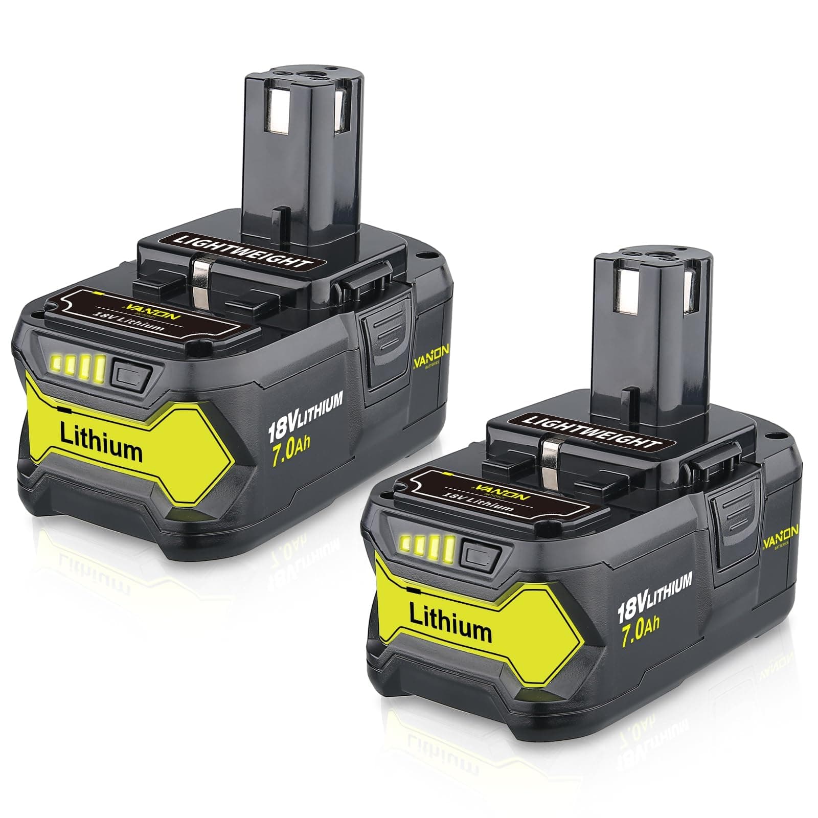 7.0Ah P108 18v Replacement for ryobi 18v Battery 2 Pack Lithium Ion High Capacity Batteries Compatible with P108 P102 P103 P104 P105 P106 P107 P109 P122 BPL18151 BPL1820 Cordless Tool