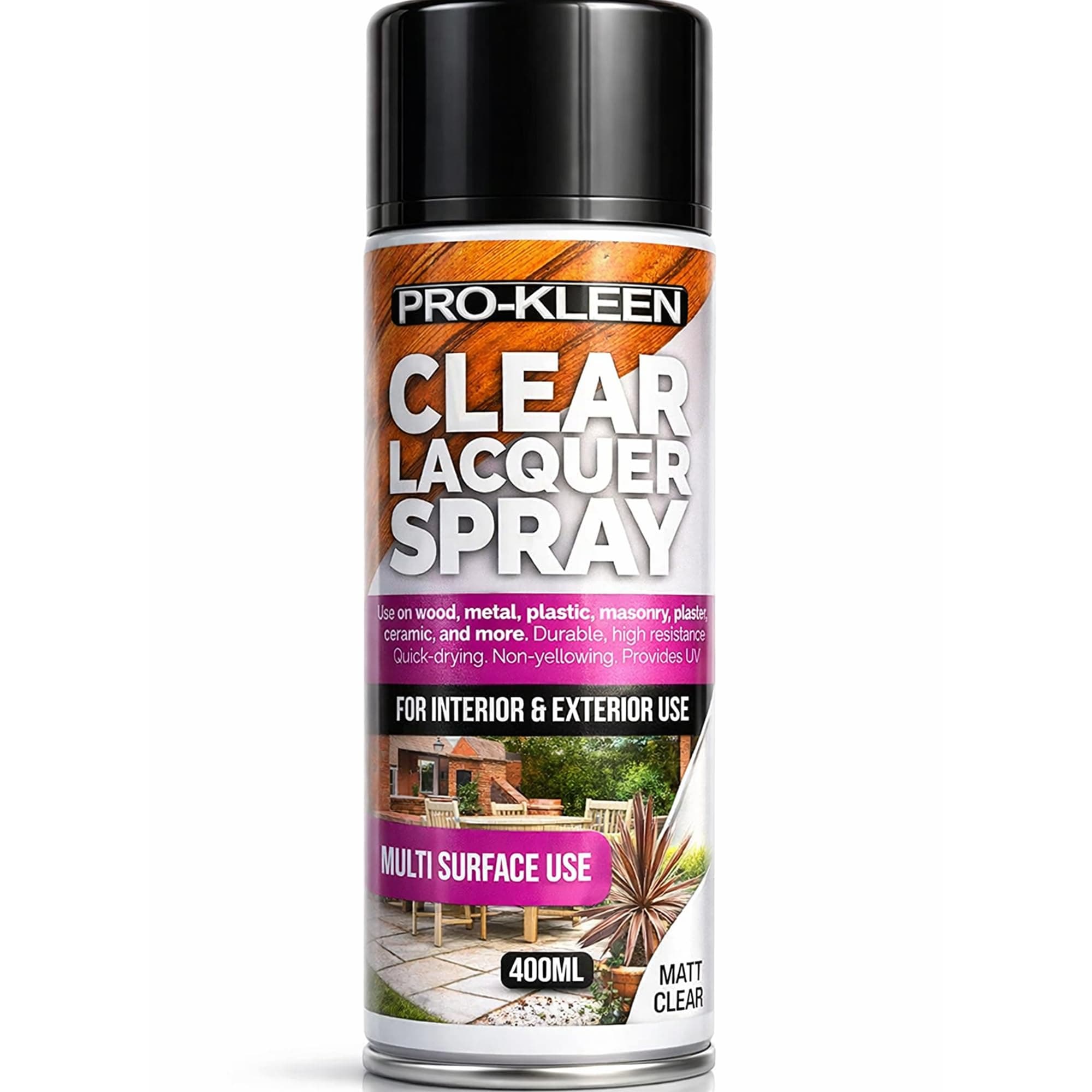 Clear Lacquer Spray - Protects and Seals - for Metal, Wood, Plastics & Ceramics - Fast Drying Formula for Interior and Exterior Surfaces - Clear, Durable & Flexible - (Matt, 1 x 400ml)
