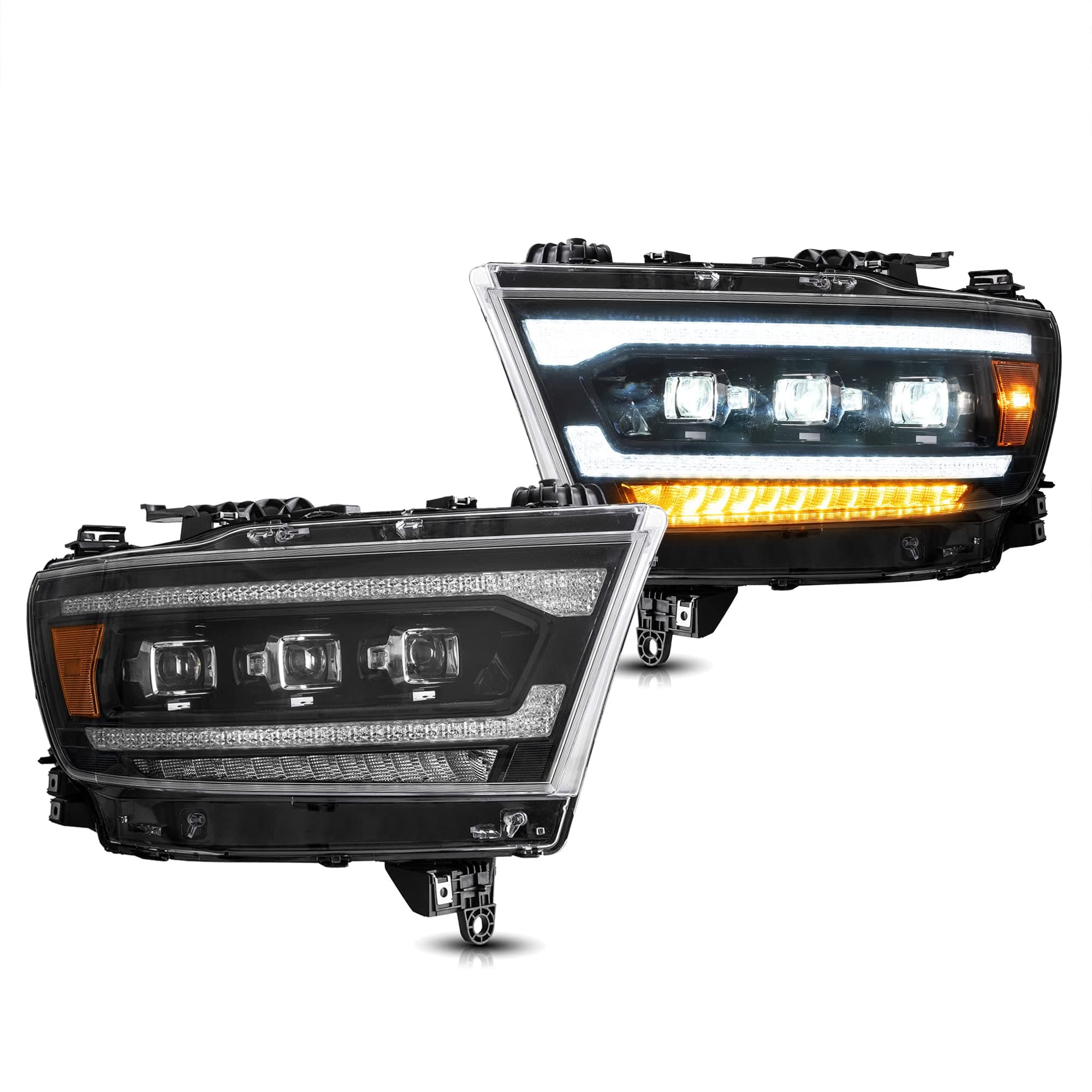VLAND Projector Led Headlights Compatible with 2019-2024 Dodge Ram 1500 Tradesman, Bighorn, Laramie, Rebel, Lone Star w/Switchback Turn Signal w/Amber Reflector