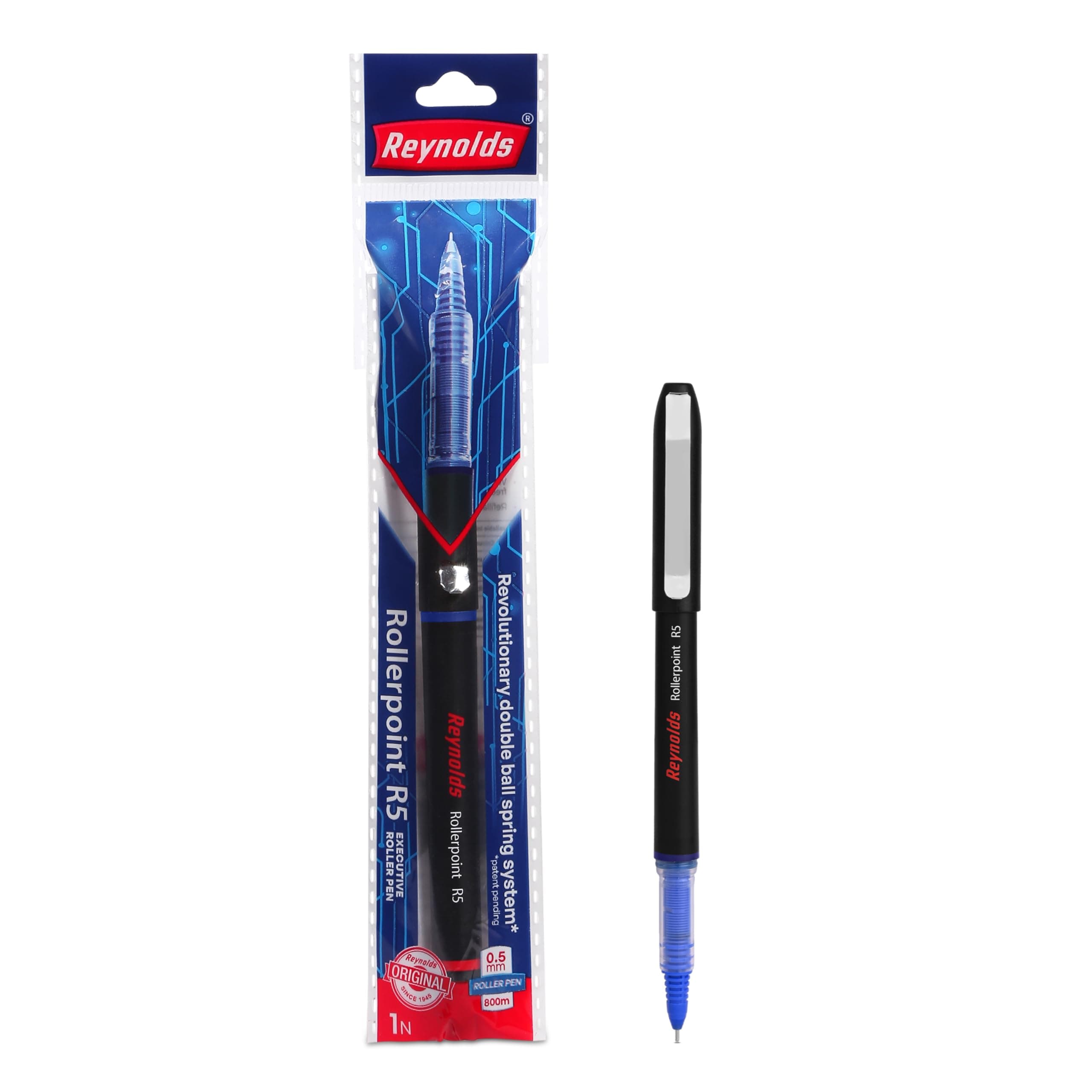 Reynolds ROLLER POINT Pen R5 1 CT Pouch - BLUE | Stylish Metal Clip Premium Look Rollerball Point Pen for Men Women Students & Office Professionals | Refillable | Smooth & Effortless Writing