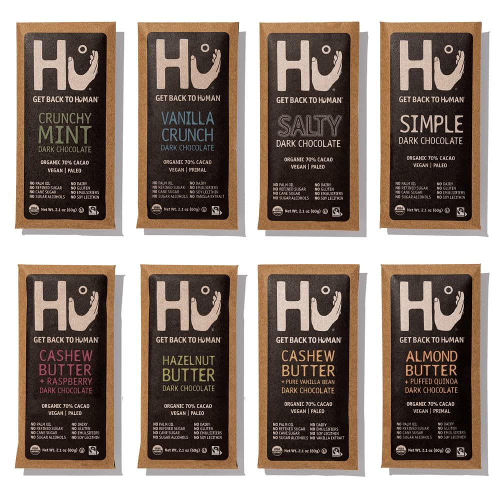Hu Chocolate Bars | 8 Pack VARIETY SAMPLER PACK | Natural Organic Vegan, Gluten Free, Paleo, Non GMO, Fair Trade Dark Chocolate | 2.1oz Each