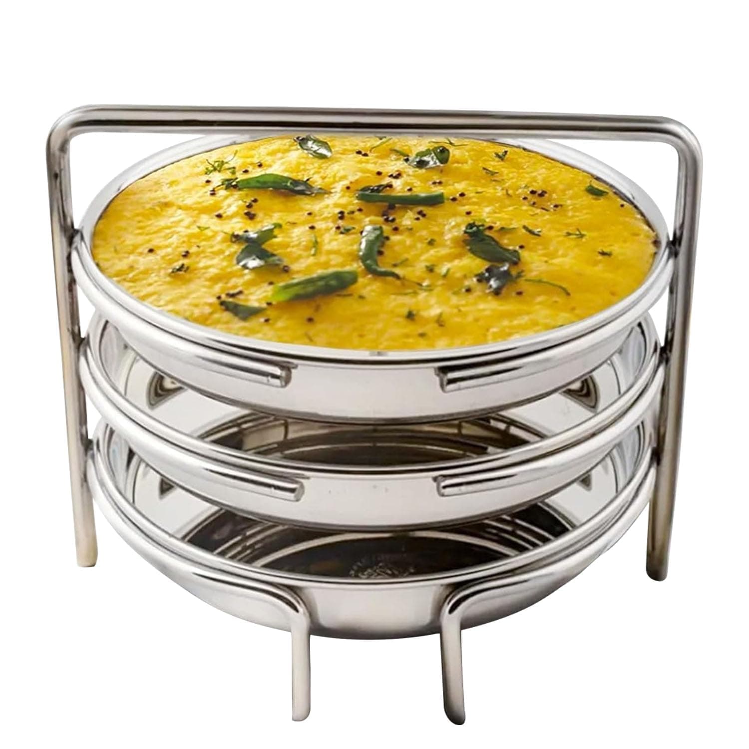 Stainless Steel Dhokla Maker & Thatte Idli Maker Stand, 3 Large Plates (19cm), 3 Wire Stand, Fits All Cookers, Ideal for Khaman Dhokla, Idli, & Thattu | Dhokla Plate for Steam Cooking