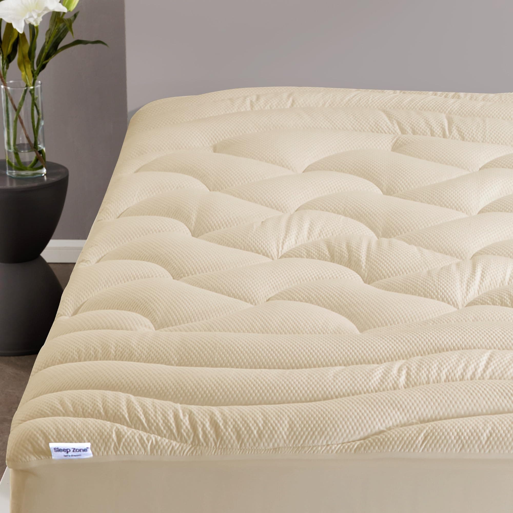 SLEEP ZONEFull Size Cooling Mattress Topper for Double Bed, Premium Zoned Cool Mattress Pad Cover, Padded Mattress Protector Breathable Washable, Deep Pocket 8-21" (Beige, Full)