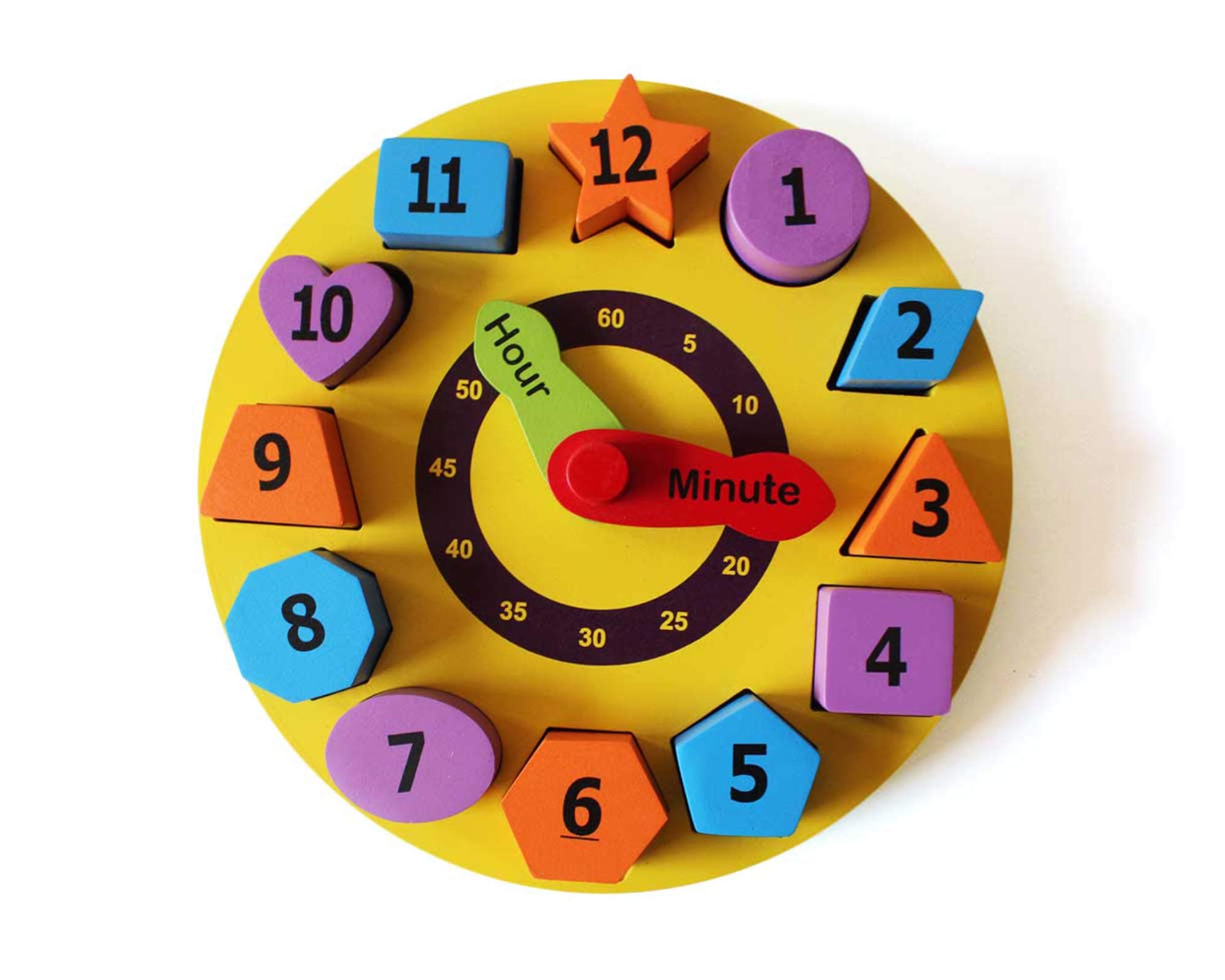 Shumee Wooden Shape Sorting Clock - 12 Colourful Pieces (2 Years+) | Multicolor | Learning Toy | Montessori Clock Toy | Eco Friendly & Safe | No Plastic