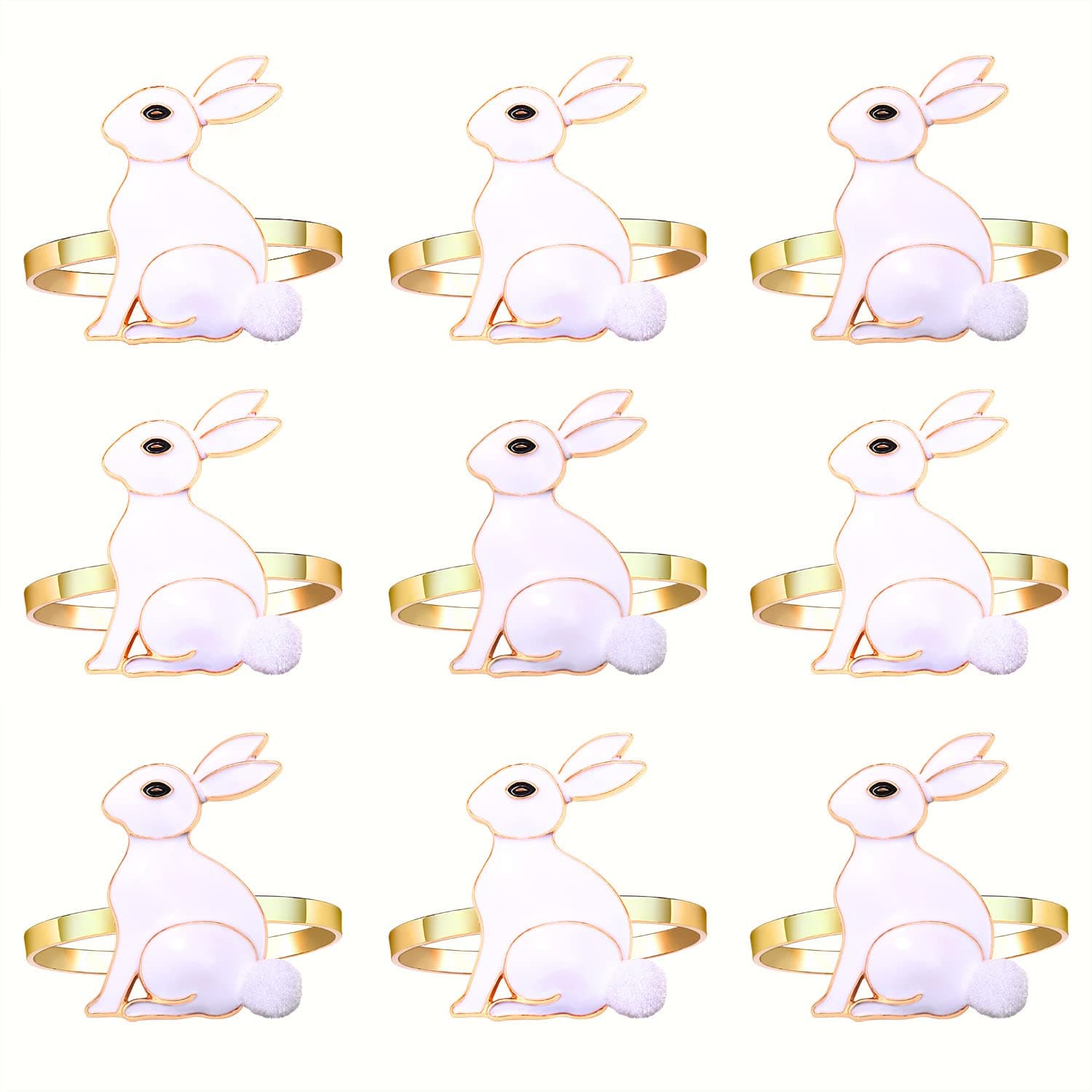9PCS Easter Napkin Rings, Rhinestone Easter Bunny Napkin Holder Rings for Table Decor Cute Rabbit Carrot Napkin Ring for Spring Party Banquet (9PCS White Enamel Bunny)