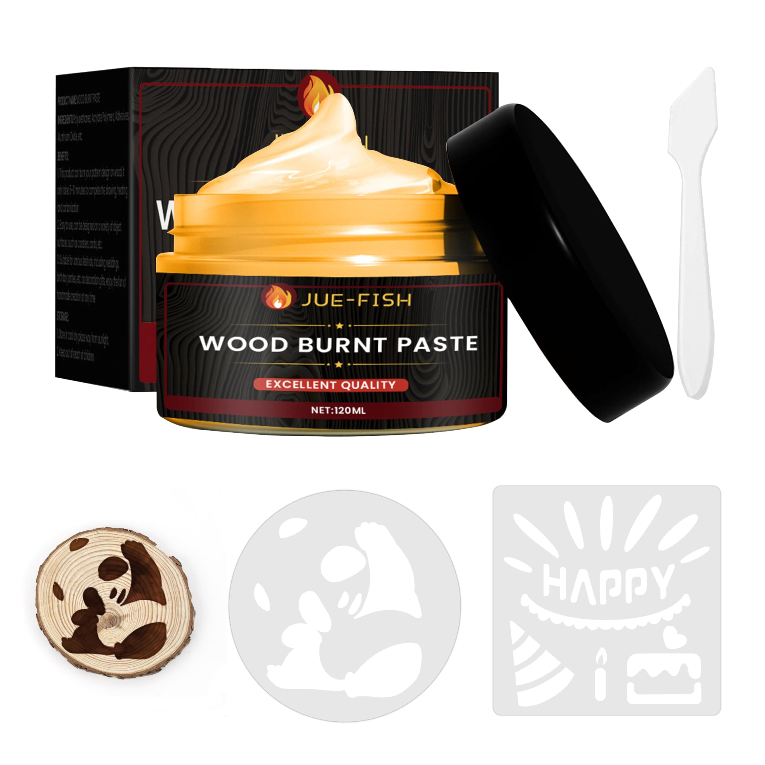 Wood Burning Paste 4 OZ, Wood Burning Gel Kit with 2 Painting Templates for Crafting, Drawing and DIY Crafts for Christmas Gift & Home Decor