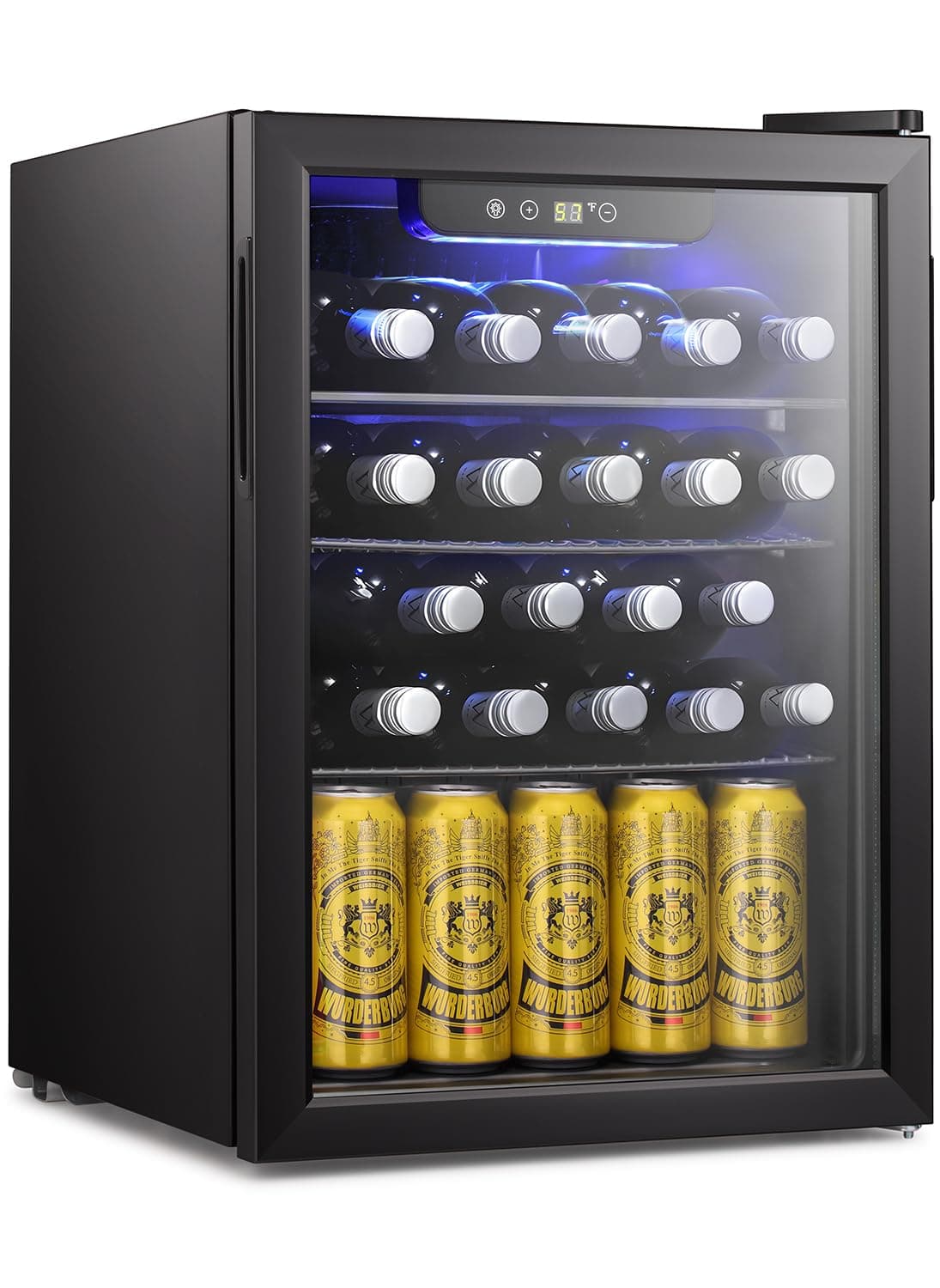Antarctic Star 24 Bottle Wine Cooler/Cabinet Beverage Refrigerator Mini Fridge Small Wine Cellar Soda Beer Counter Top Quiet Compressor Digital Freestanding Clear Glass Door for Office