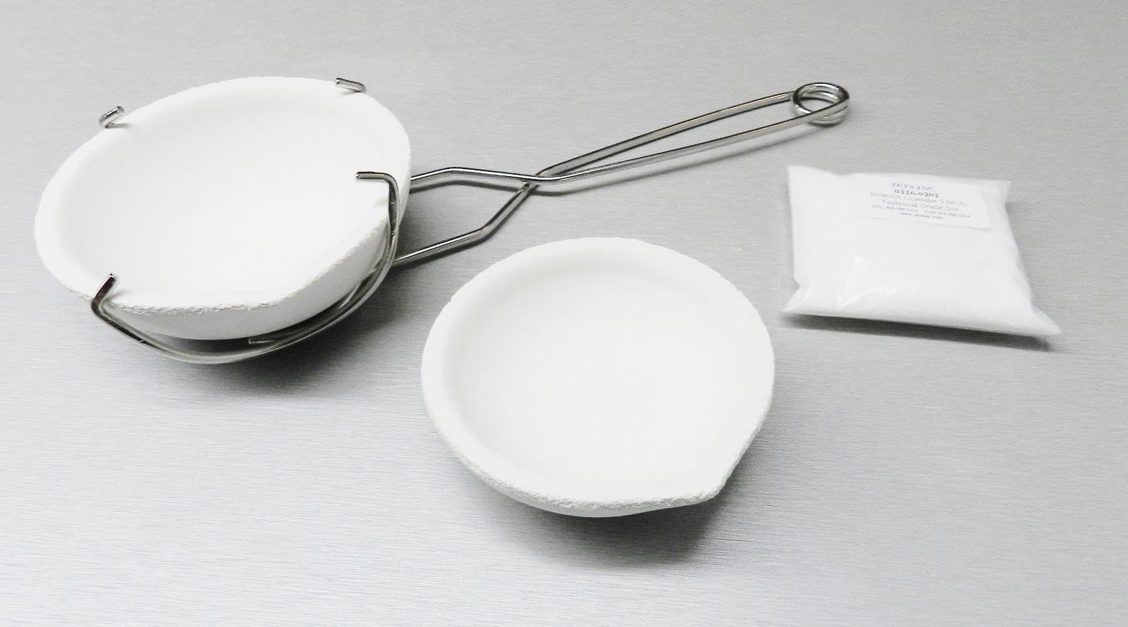 Melting Crucible Dish Set KIT 2 CRUCIBLES Whip Handle & Borax - MELT Gold Silver by JTS