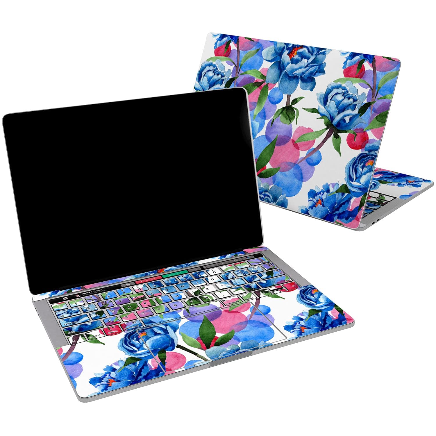 Cavka Vinyl Decal Skin Compatible for MacBook Pro 16 M1 Pro 14 2021 Air 13 M2 2022 Retina 2015 Mac 11 Mac 12 Blue Sticker Colorful Cute Cover Blossom Flowers Summer Design Print Laptop Peonies