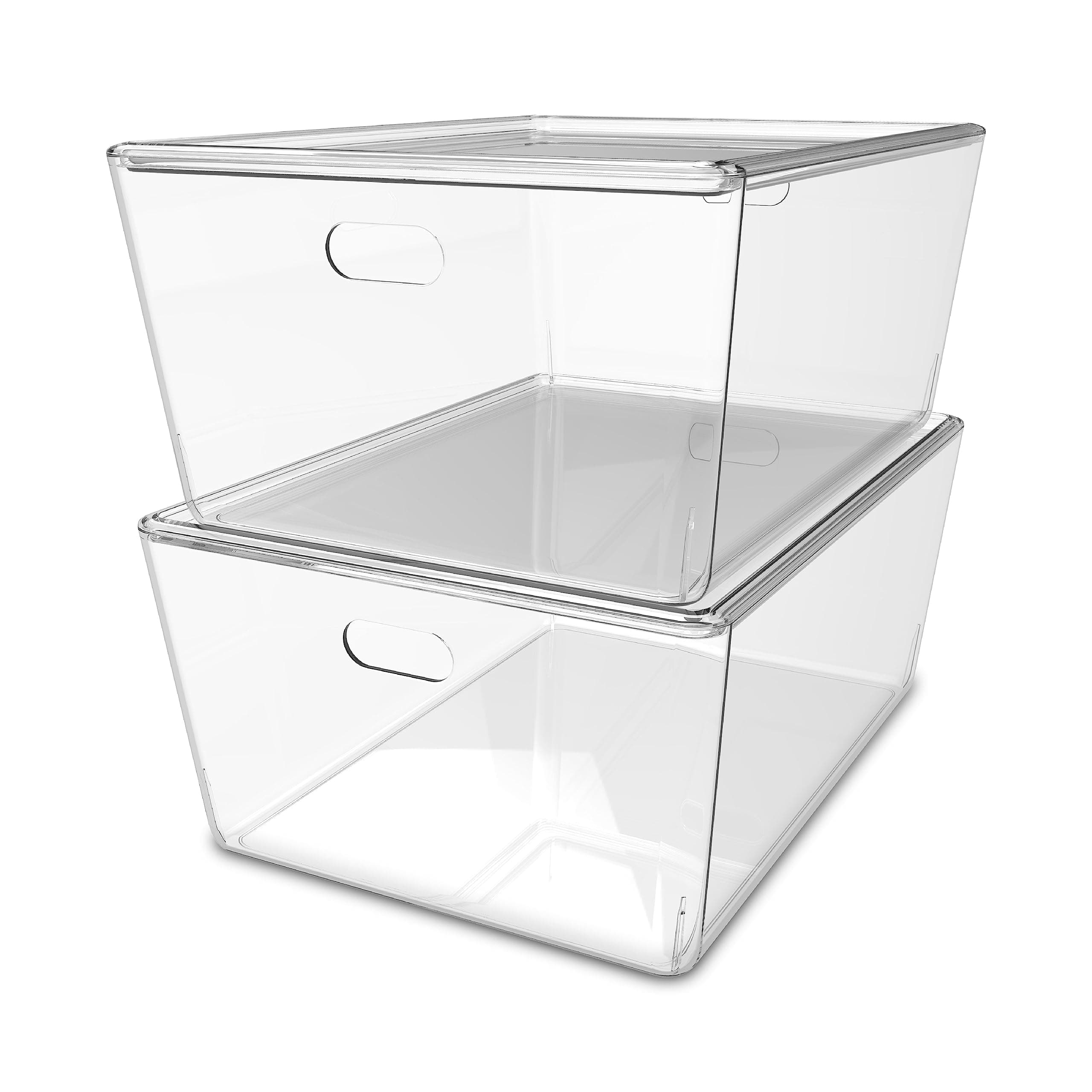 KOLORR Transparent Baskets for Storage with Lid Large-11Liter | Multipurpose Clear Container | Organiser Plastic Box with Handle for wardrobe clothe Makeup closet Stationary | Pack of 2