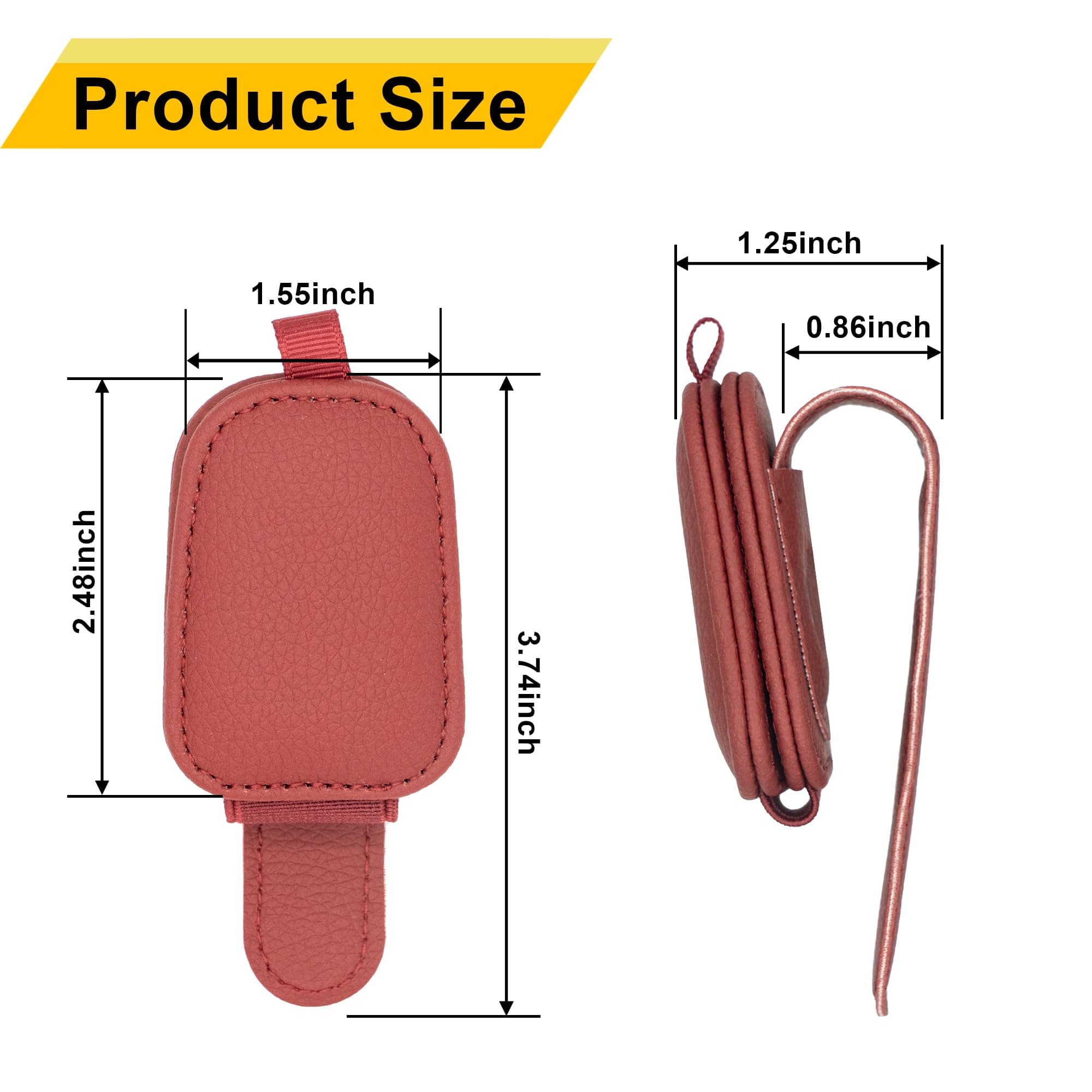 Yuoyar 2 Packs Sunglasses Holders for Car Visor - Magnetic Leather Sunglasses Holder and Ticket Card Clip - Car Visor Accessories (Red)