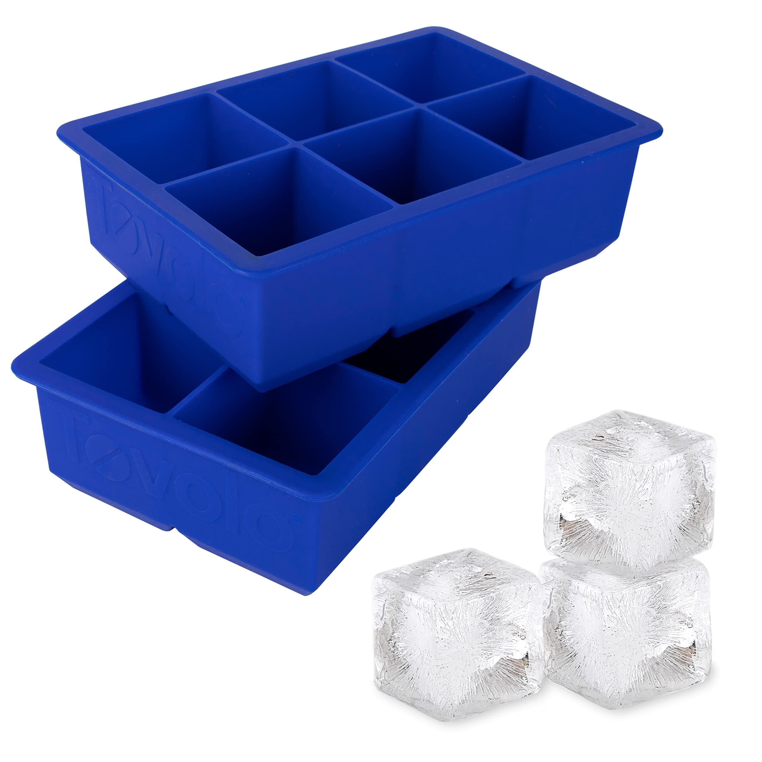 Tovolo Large 2” King Cube Ice Tray Pack of 2 Stratus Blue Ice Cube Trays for Whiskey Cocktails Smoothies, Big Square Ice Cube Mold Silicone Freezer Tray for Perfect Cubes BPA Free Dishwasher Safe