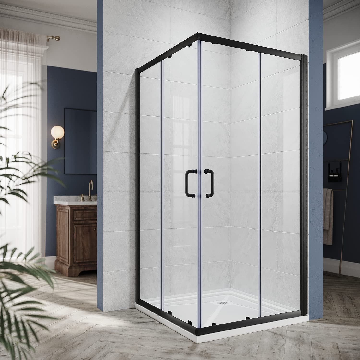 Corner Sliding Shower Door 36 in.D x 36 in. W x 72 in. H, Sliding Shower Enclosure with 1/4 in. Clear Tempered Glass, Framed Sliding Corner Shower Door in Black (Shower Base Not Included)