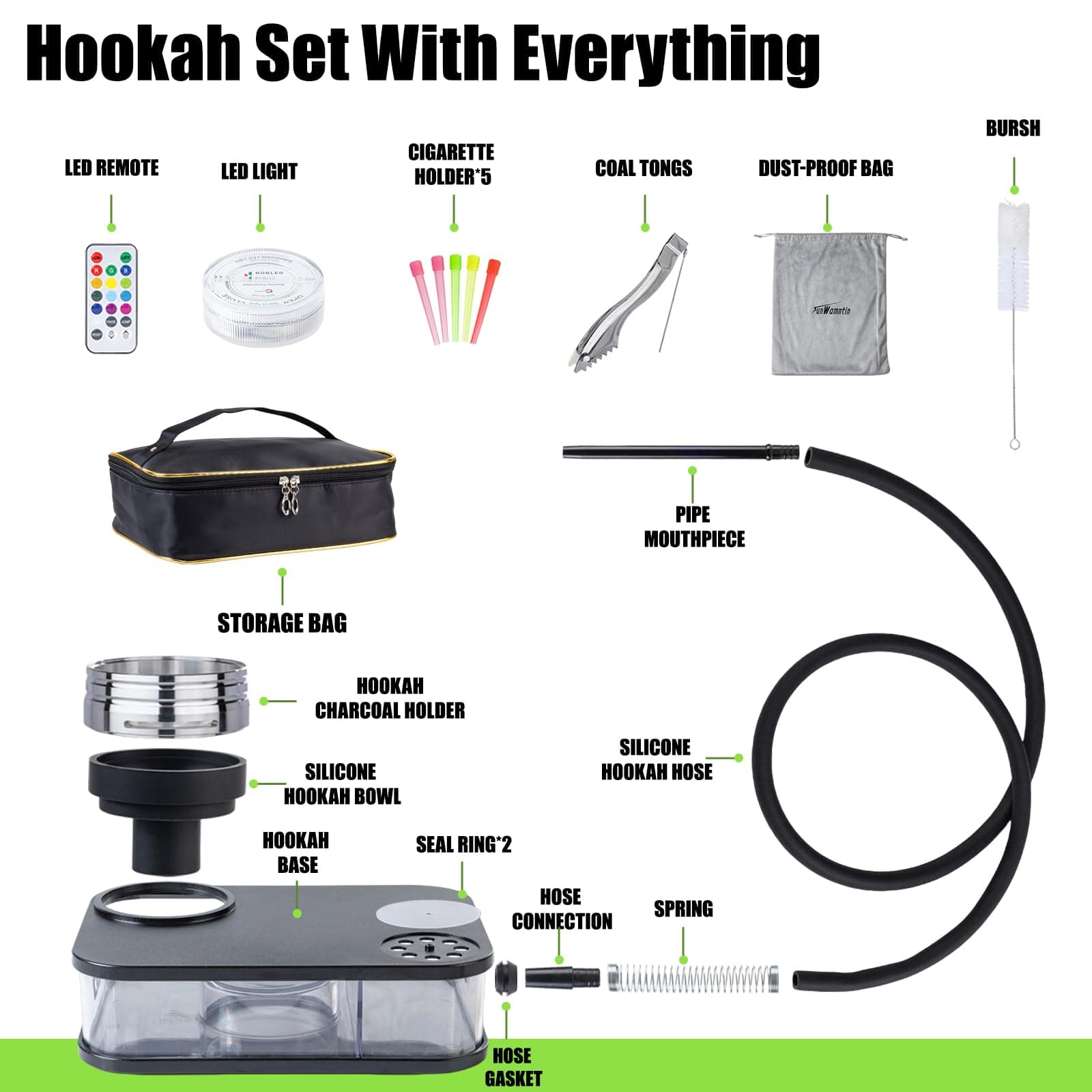 Hookah Box – Premium Portable Travel Hookah Set with LED Lights, Perfect for Parties and Outdoor Adventures(White)