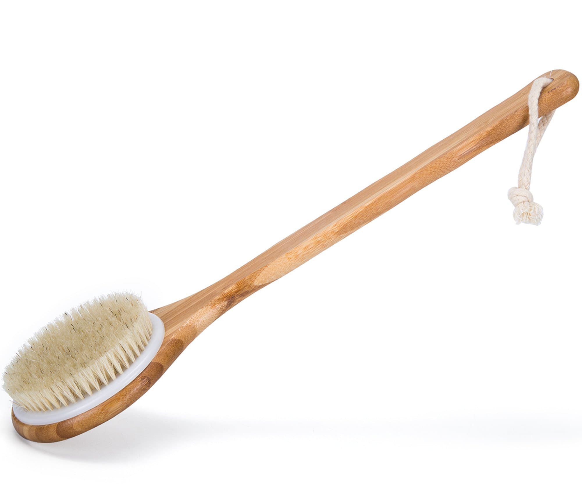 Janrely Bath Dry Body Brush Natural Bristles Back Scrubber With Long Wooden Handle For Cellulite And Exfoliating