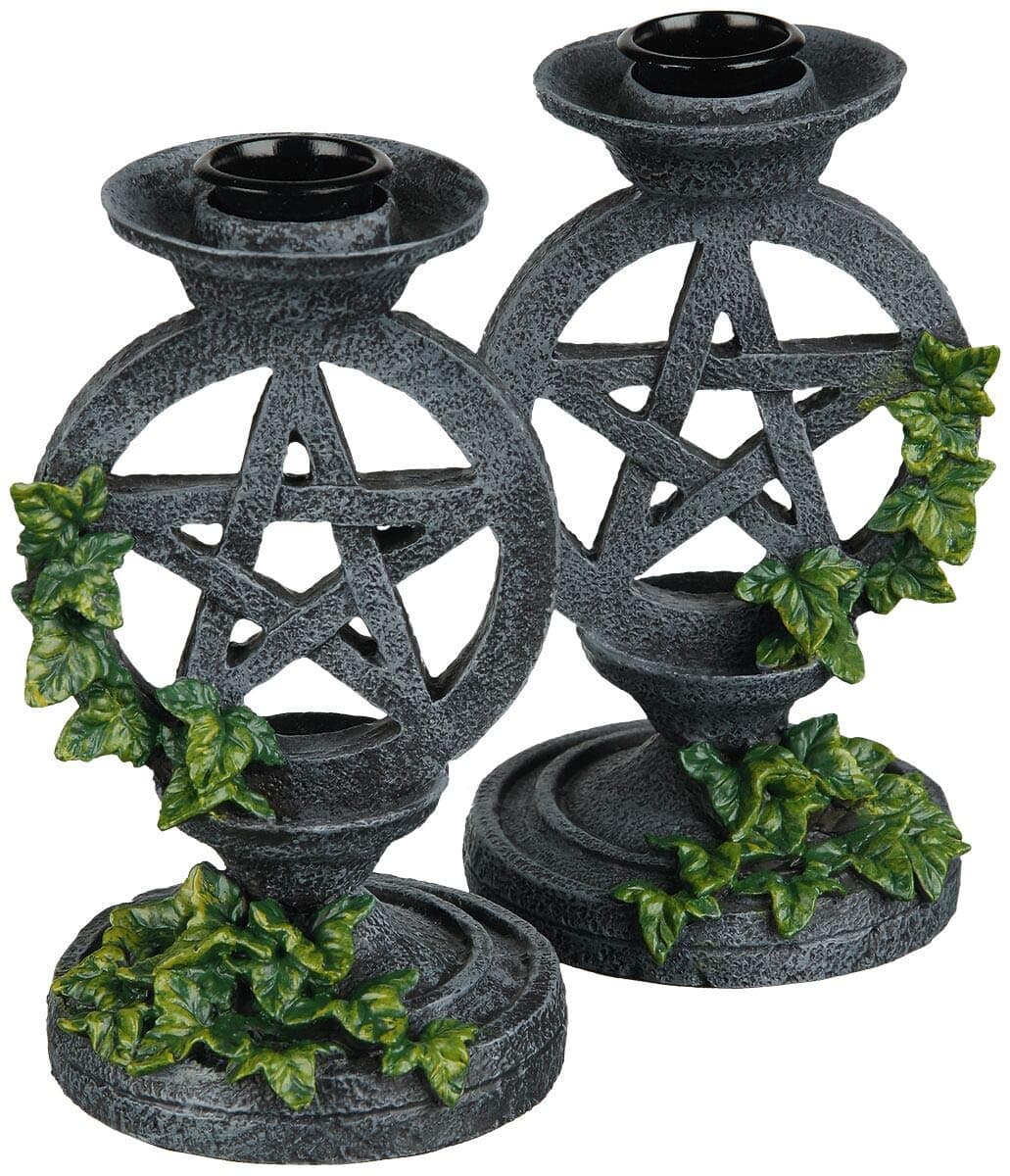 Aged Pentagram Candlesticks Candle Holder 13.4cm Grey