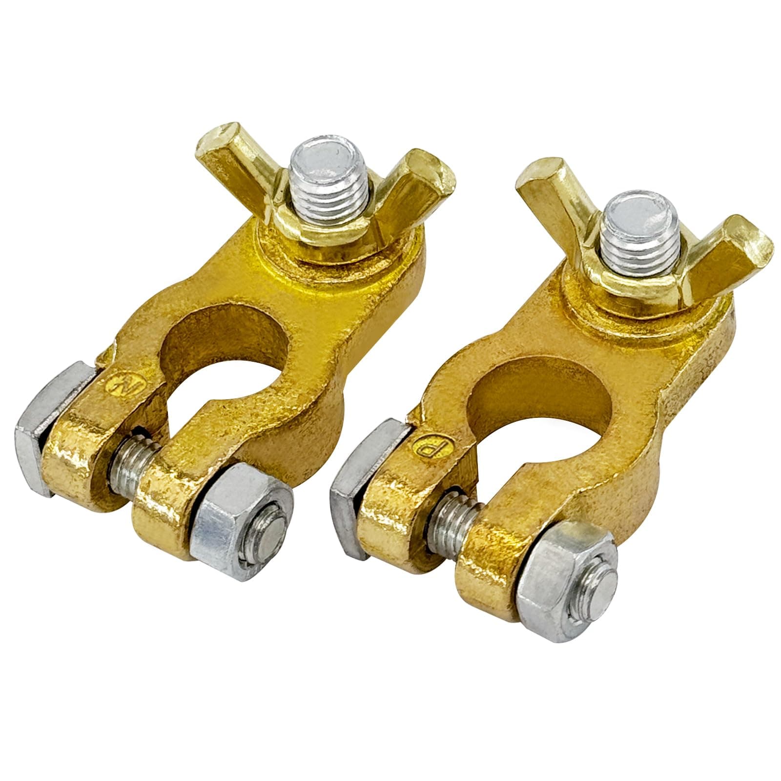 Brass Battery Terminal Connectors, Top Post Battery Terminals Battery Cable Ends for Marine Car Boat RV Vehicles (Wing Nuts, 1 Pair)