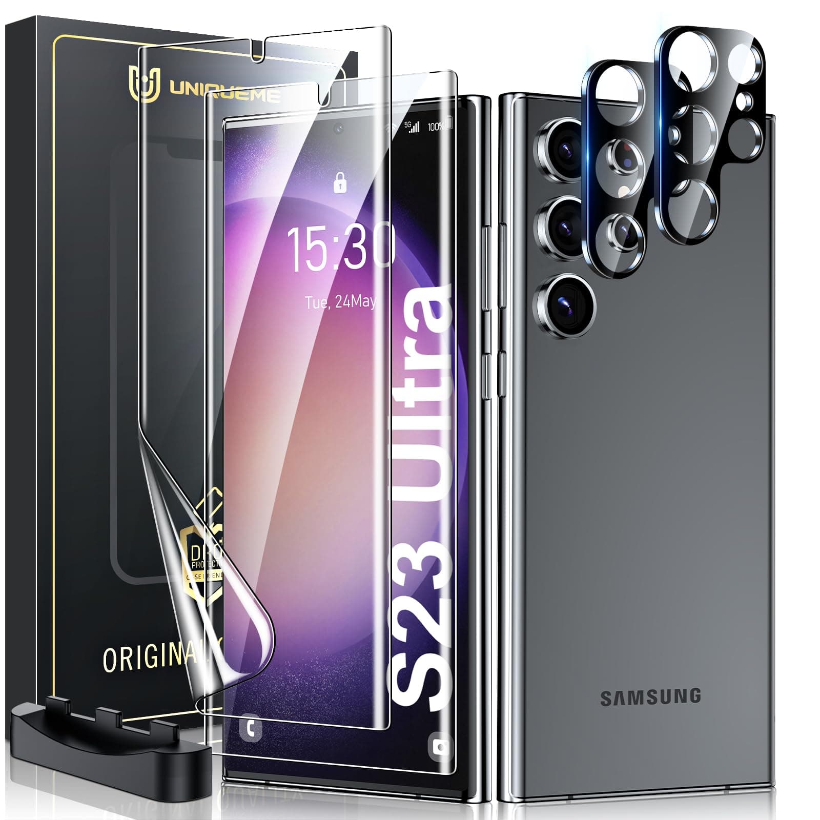 Screen Protector for Samsung Galaxy S23 Ultra, Pack of 2 Film and 2 Camera Protection, Premium Protection for Samsung S23 Ultra Screen Protector, Fingerprint ID Support