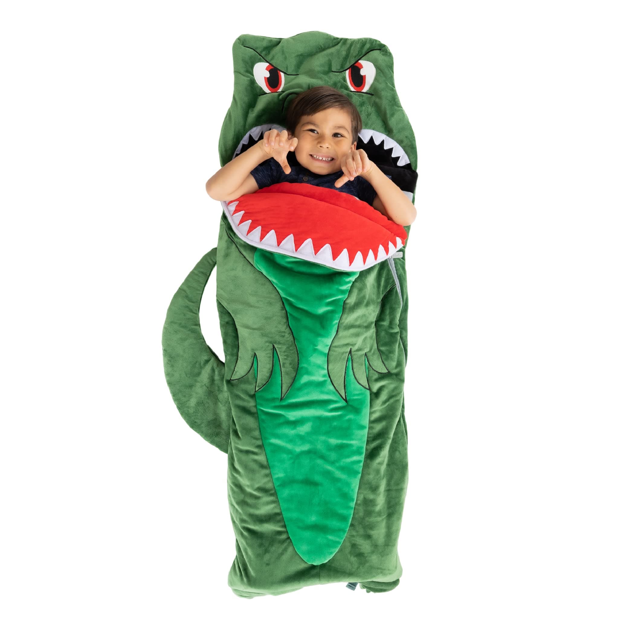 Bixbee Kids Dinosaur Sleeping Bag for 3+, 60 x 22 Inches, Soft Toddler Slumber Bag with Carrying Handle | Machine Washable for Naptime, Daycare