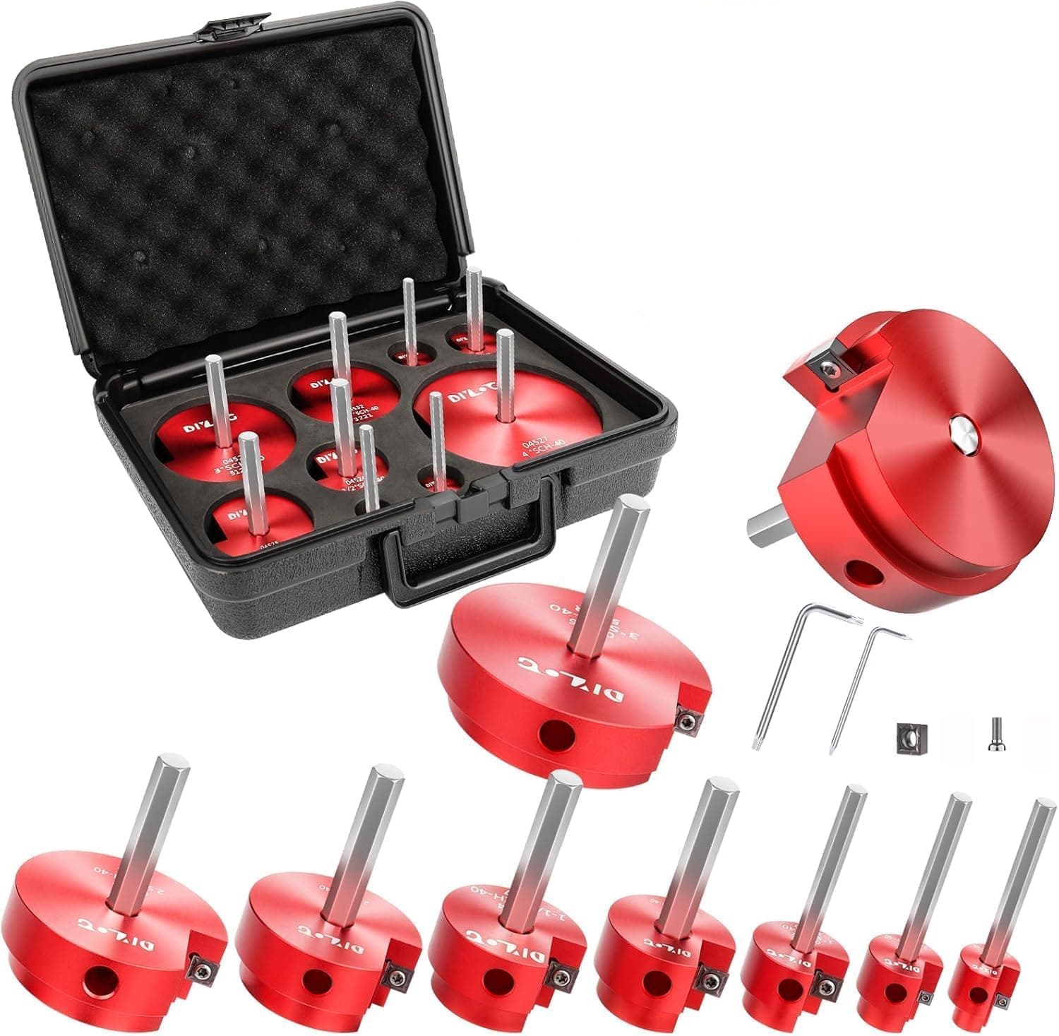 PVC Pipe Reamer, PVC Fitting Saver, 9Pcs Pipe Reamer for SCH40, Includes 1/2 inch, 3/4 inch, 1 inch, 1-1/4inch, 1-1/2inch, 2inch, 2-1/2inch, 3inch, 4inch Head Aluminum with 1 Blades