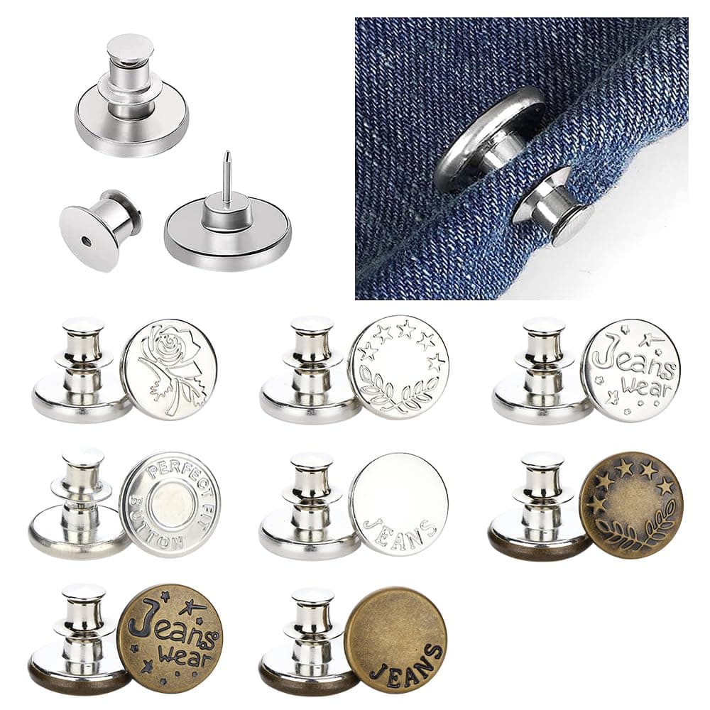 Multipurpose No Sew Classy Buttons for Jeans and Pants - Detachable, Adjustable Tightener for Clothes - Pack of 8 Suitable for Hats and Bags Decorations