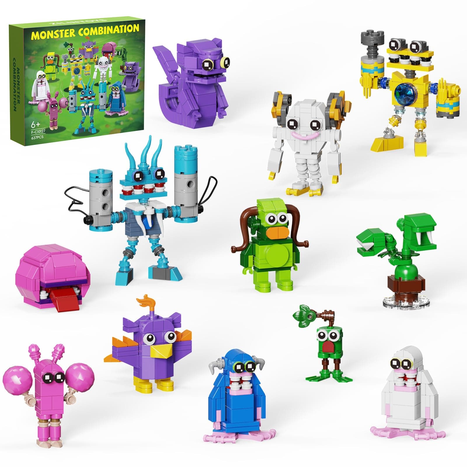 12 in 1 Singing Monsters Building Block, Mini Singing Game Monsters Toys Entbrat,Bowgart,Furcorn,Tawkerr,Pom,Ghazt Figure for Great Gift idea for Friend Boys Girls Ages 6+ (637 Pcs)
