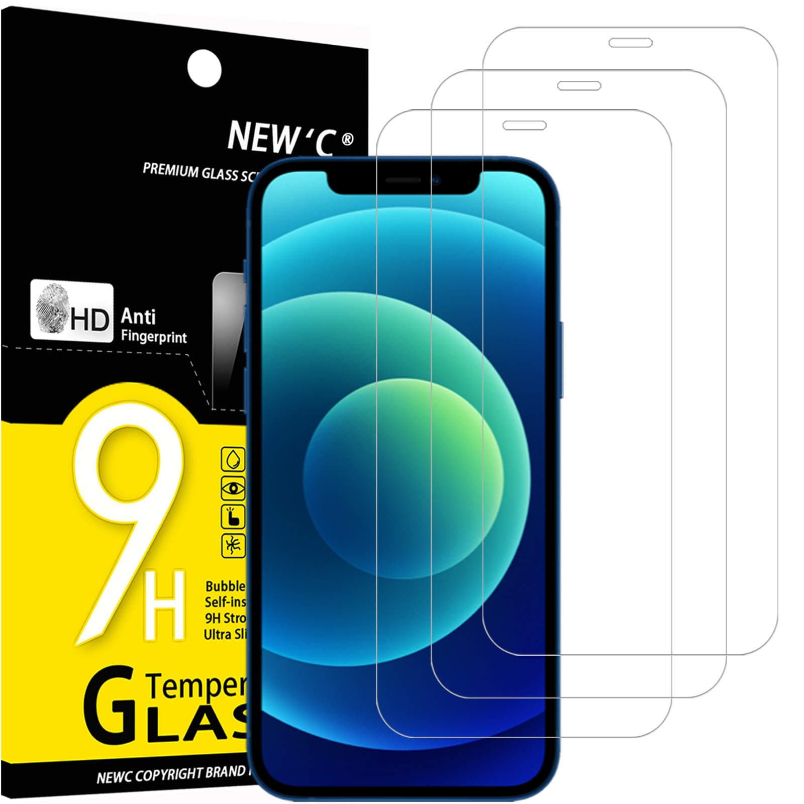 3 Pack Designed for iPhone 12,iPhone 12 Pro Screen Protector (6.1"), Enhanced Tempered Glass Protection, Case Friendly Bubble Free Ultra Resistant