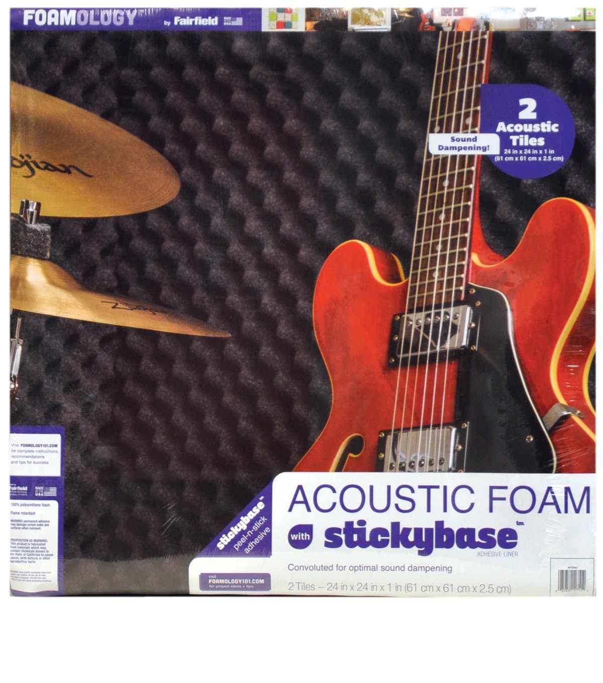 2-Piece Acoustic Foam Tile, 24 by 24 by 1-Inch