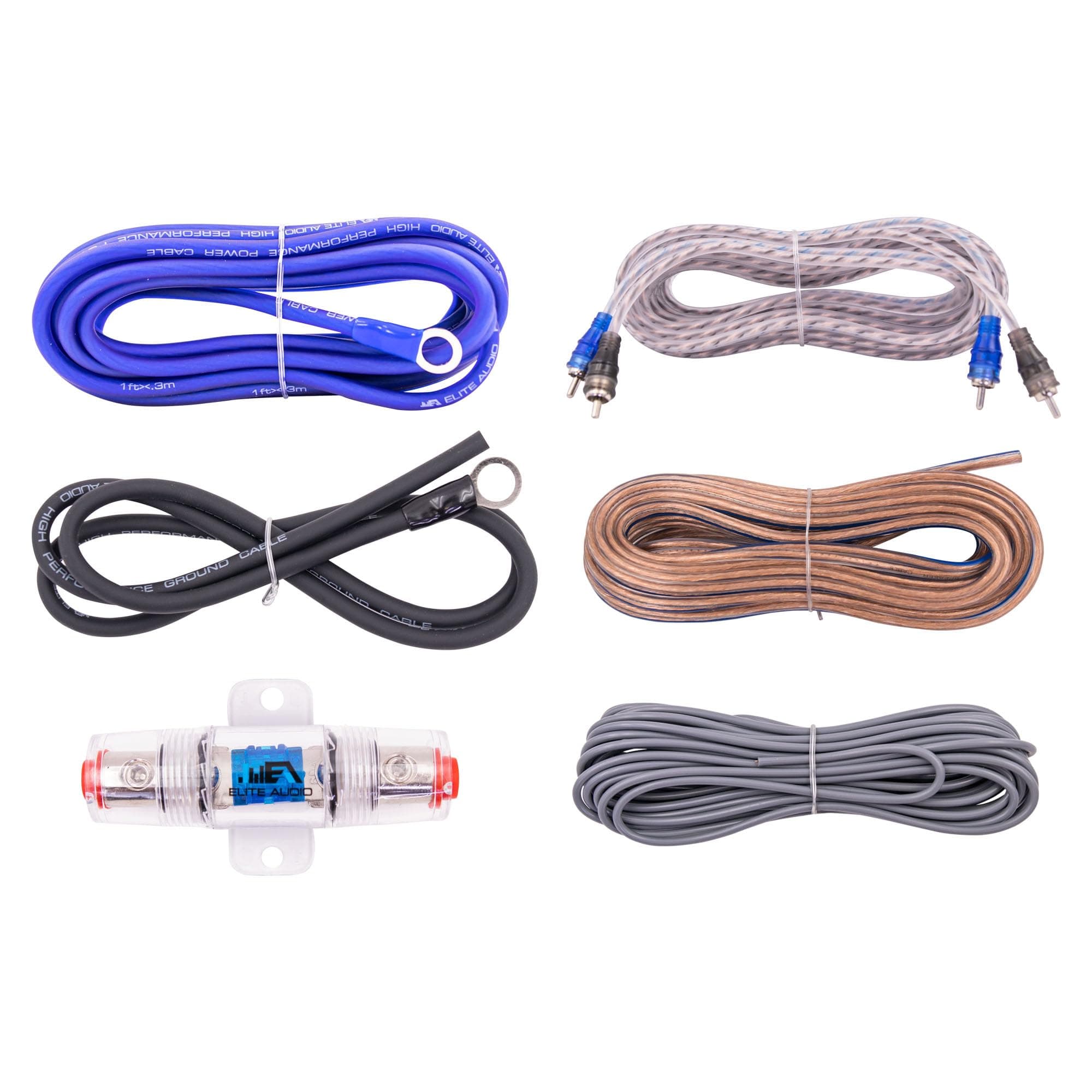 Elite Audio EA-OB08G 8-Gauge Complete Car Amplifier Installation Wiring Kit 2-Channel 1000W Power