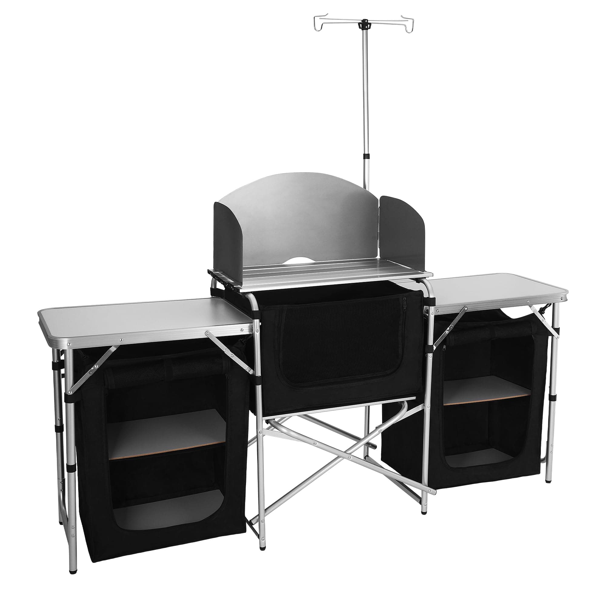Rengue Camping Kitchen Table - Aluminum Folding Cooking Table, Portable Camp Kitchen Table with Storage Cupboards, Windscreen, Outdoor Camping Gear