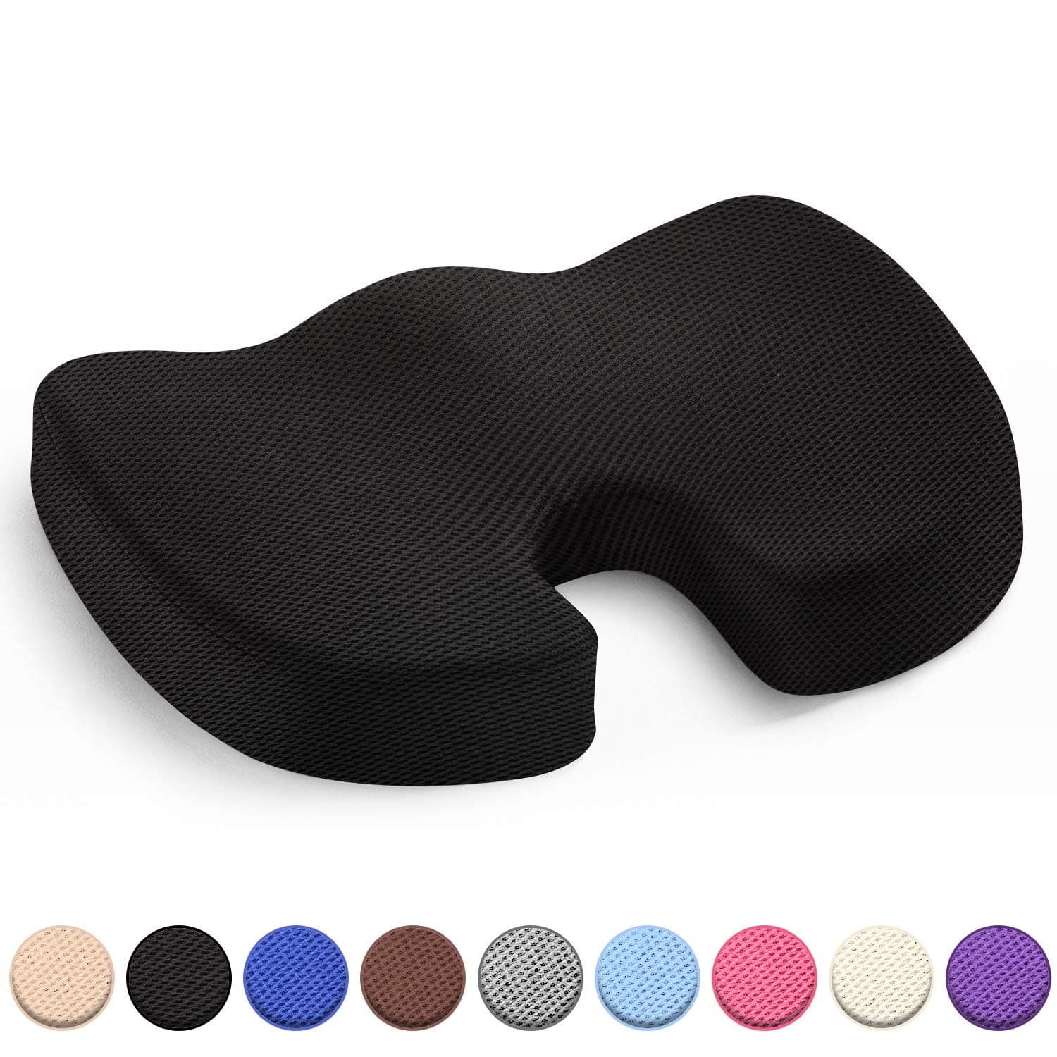 Seat Cushion - Car Seat Butt Pillow, Hip Support for Office Chair and Wheelchair - Coccyx Orthopedic Memory Foam Pad for Tailbone, Sciatica, Back Pain Relief - (Black-Firm)…