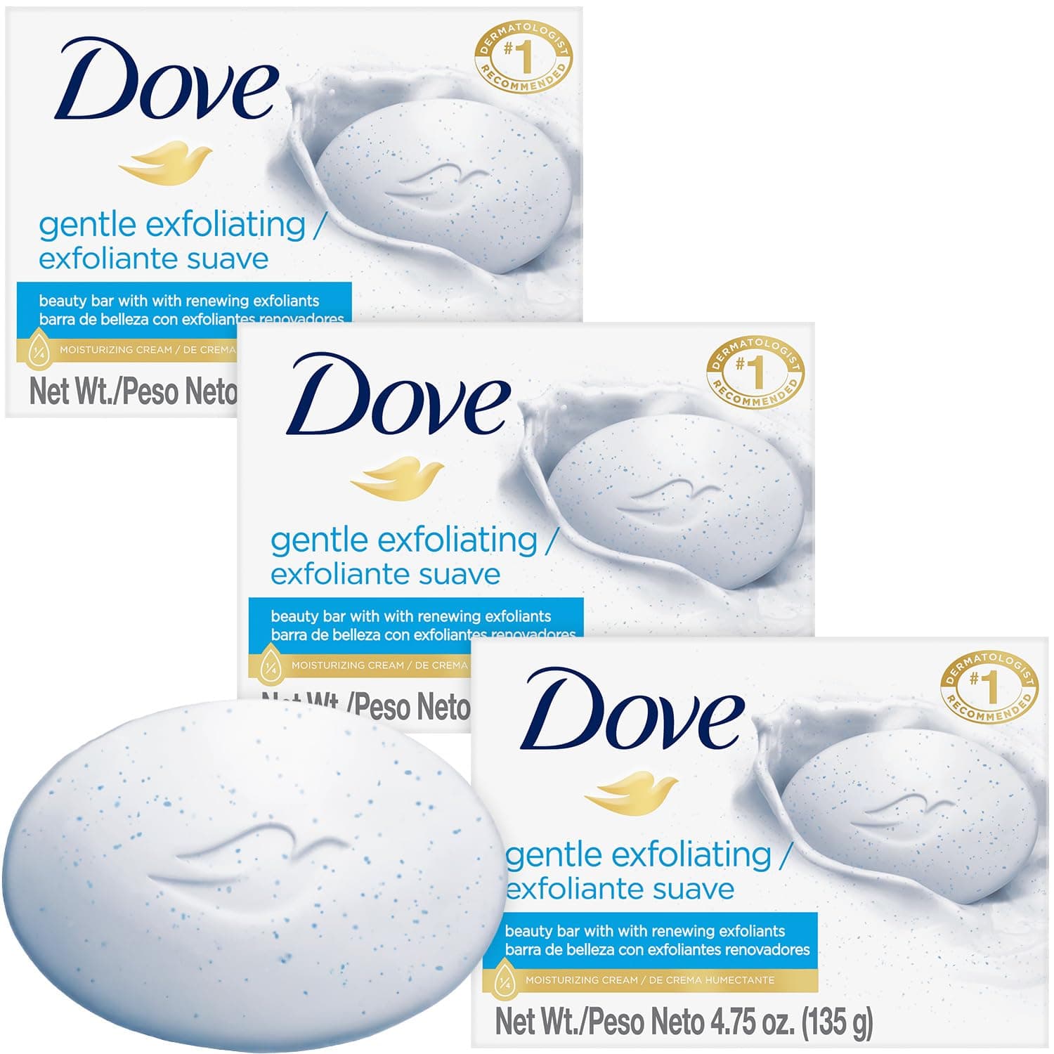 Soap, Gentle Exfoliating Beauty Bar 3-Pack – 3-in-1 Moisturizing Face, Body & Hand Soap, 4.75 Oz Ea.