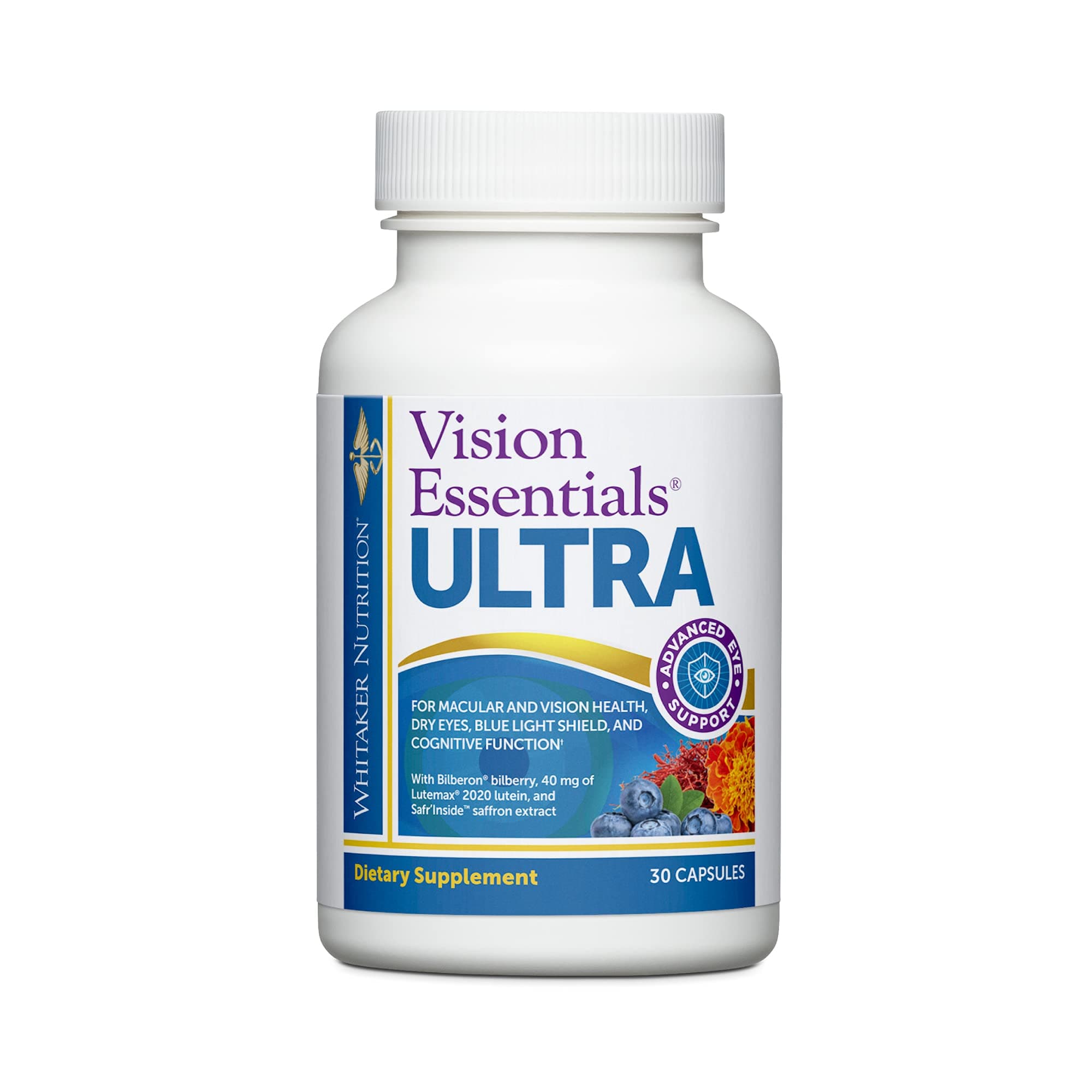 Dr. Whitaker's Vision Essentials Ultra with Lutein | Comprehensive Support with Just One Daily Pill for Macula & Retina Health, Eye Strain, Ocular Pressure, Dry Eyes, Mood Support and More