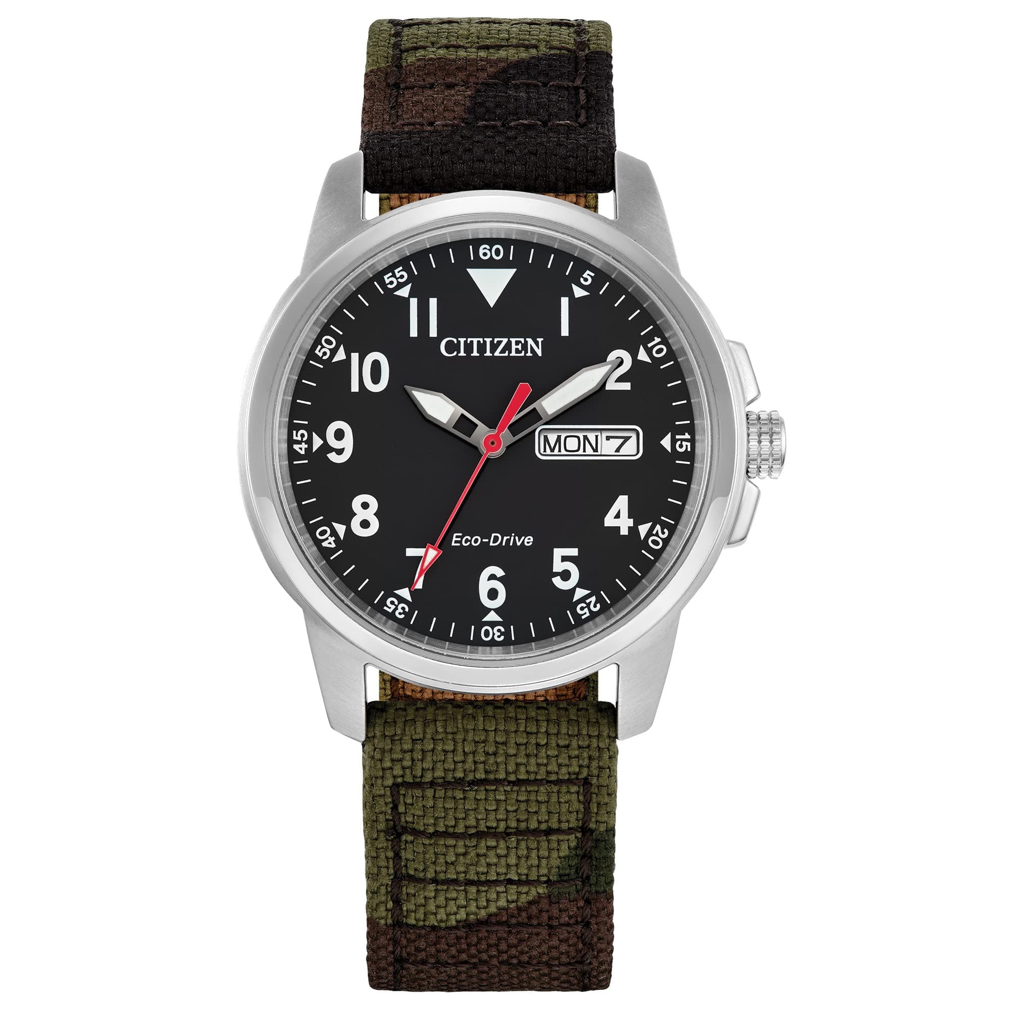 Citizen Canvas Analog Men Watch (Black Dial Camouflage Colored Strap), Green Band